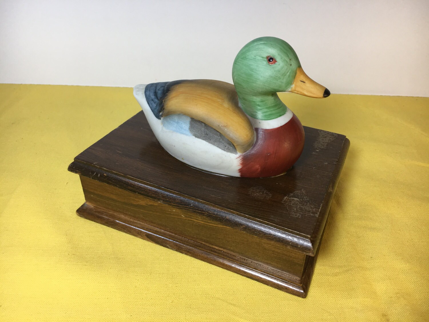 Vintage Mallard Duck Playing Cards, Ceramic Duck On Top Of Wooden Box
