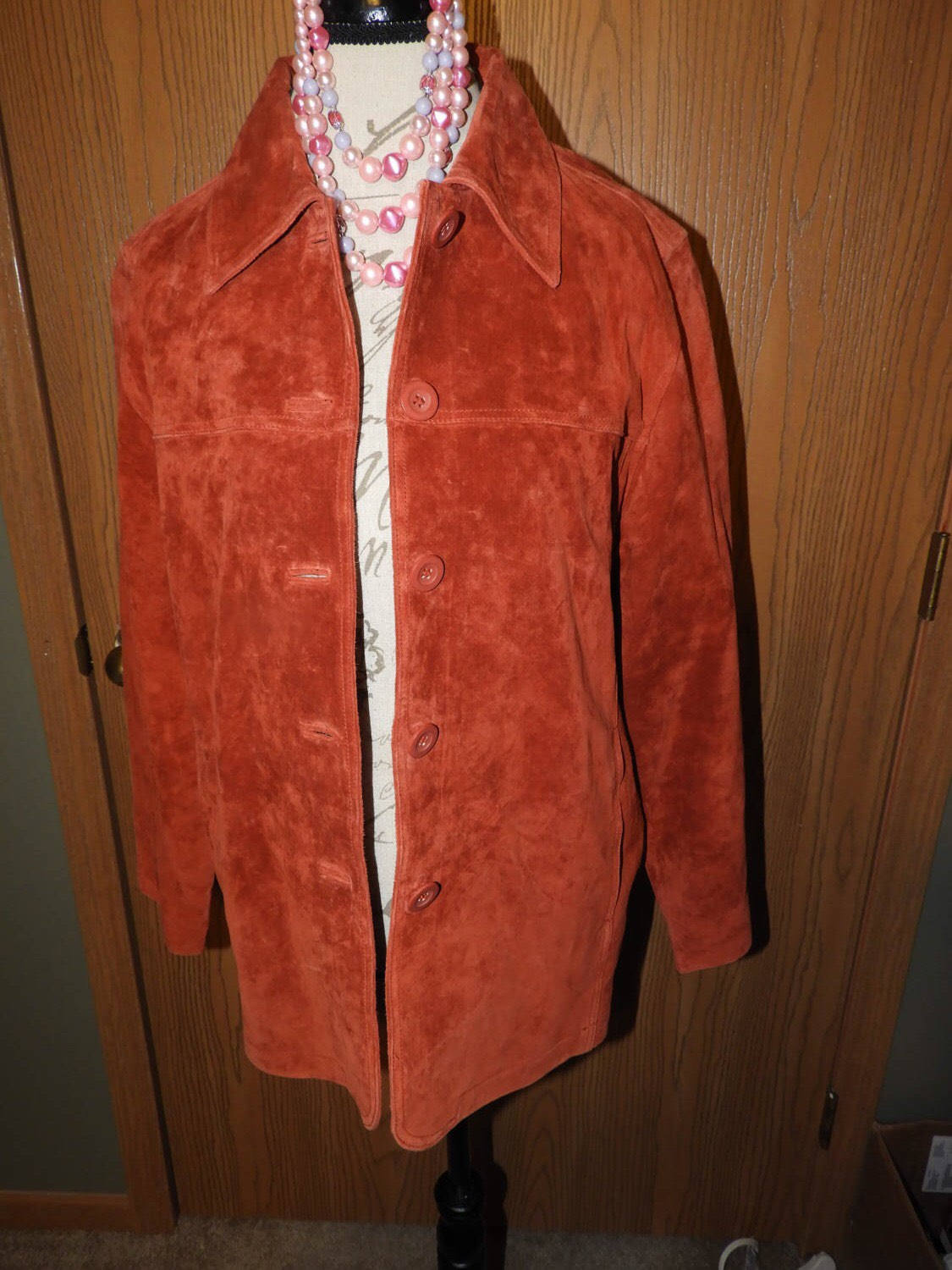 Vintage Womens Leather Jacket Red Suede Coat Petite Medium St Johns Bay Washable Casual Fasion Made In China