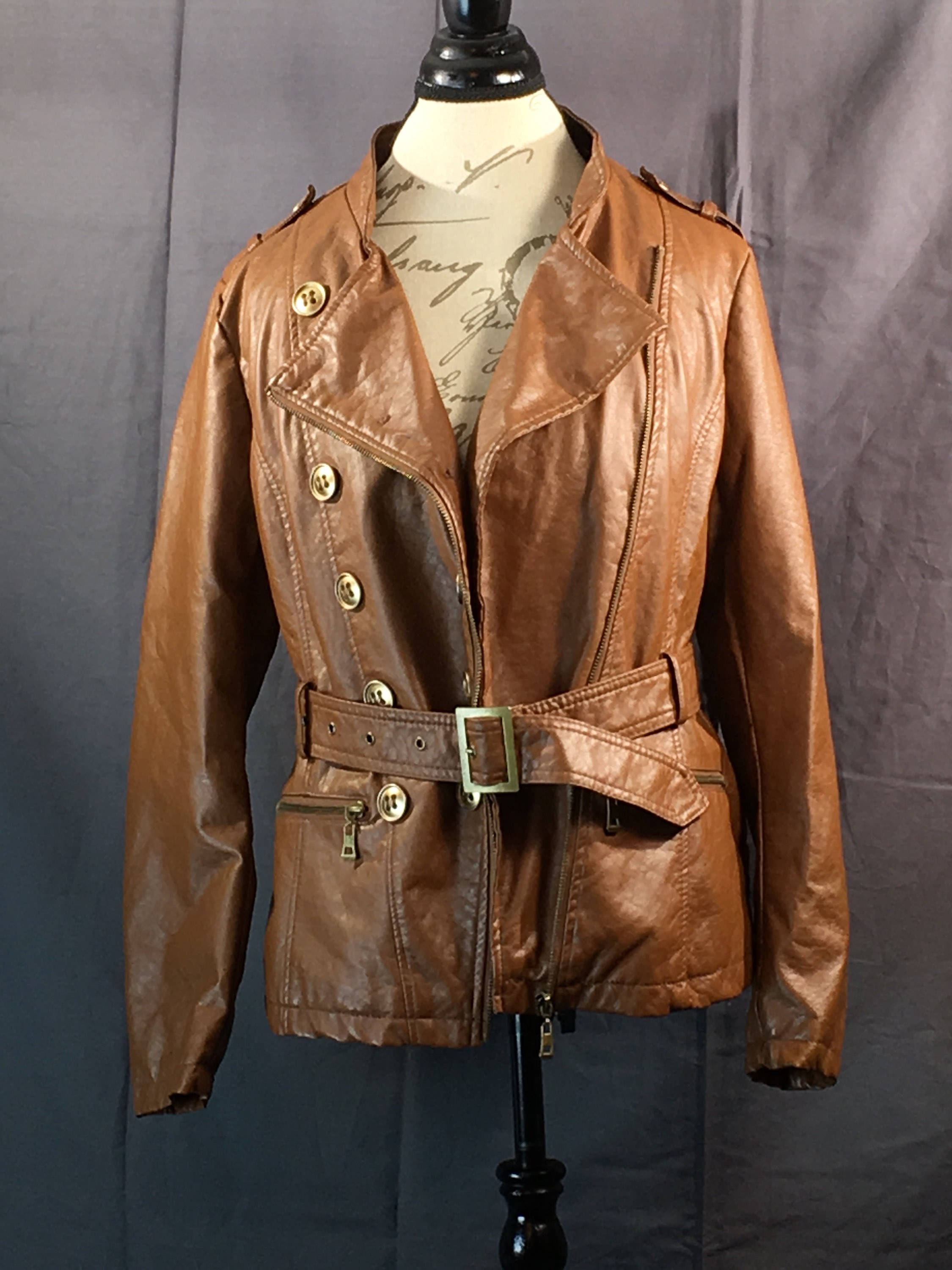 Vintage Womens Coat, NYC Dollhouse Outerwear Medium Jacket, Brown Faux