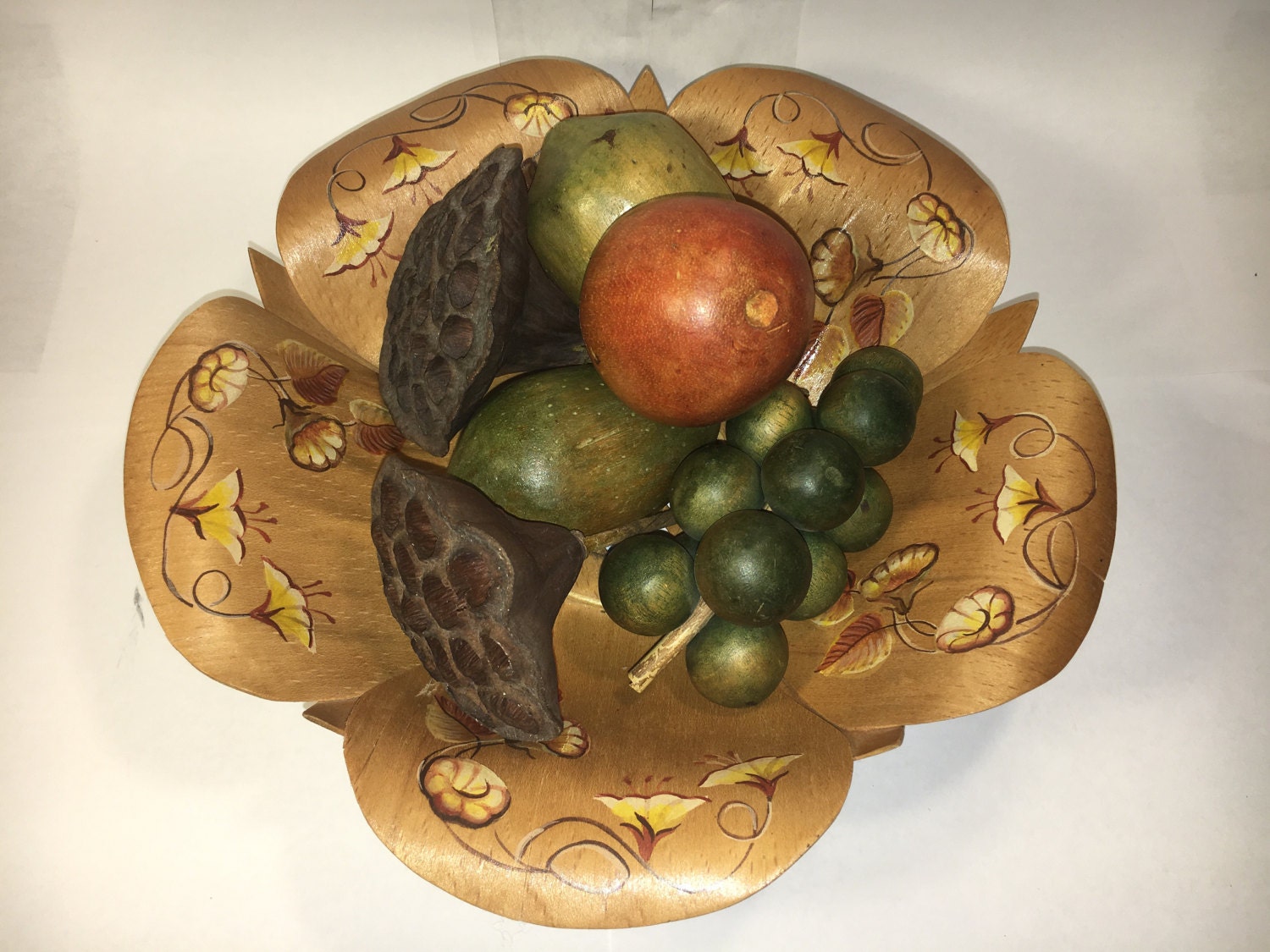 Vintage Fruit Bowl, Kitchen Decoration, Gold Wooden Bowl, Wooden Fruit Decor, Counter Top