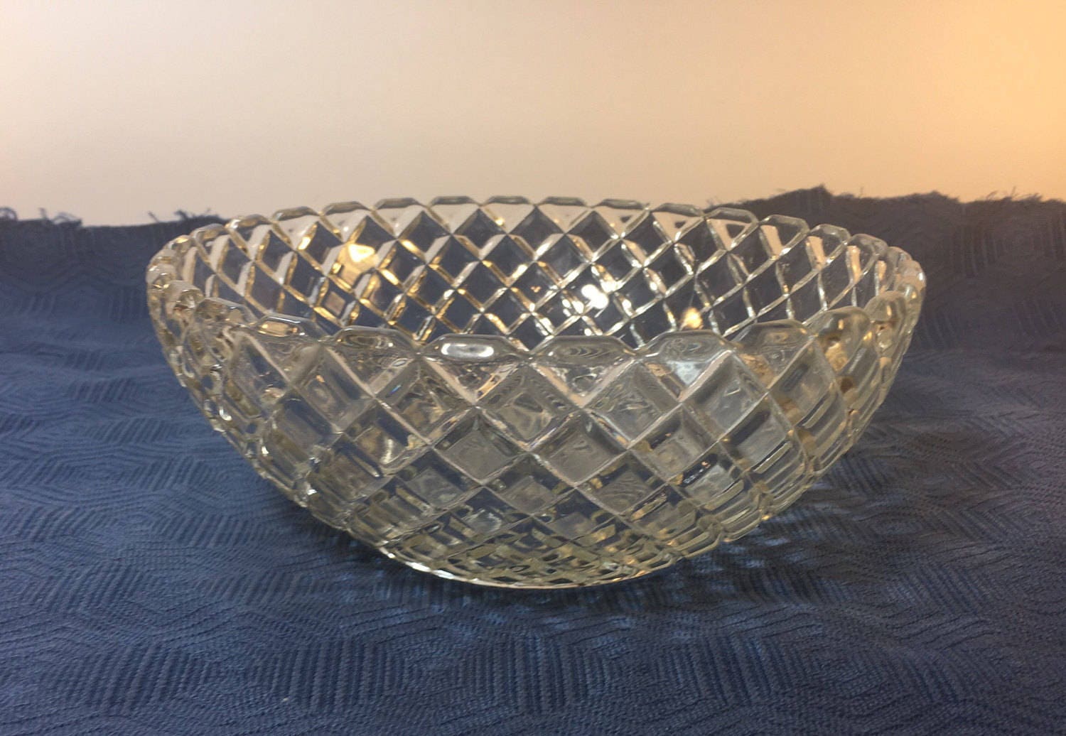 Vintage Cut Glass Candy Dish Bowl, Diamond Design Cut Glass Nut Bowl