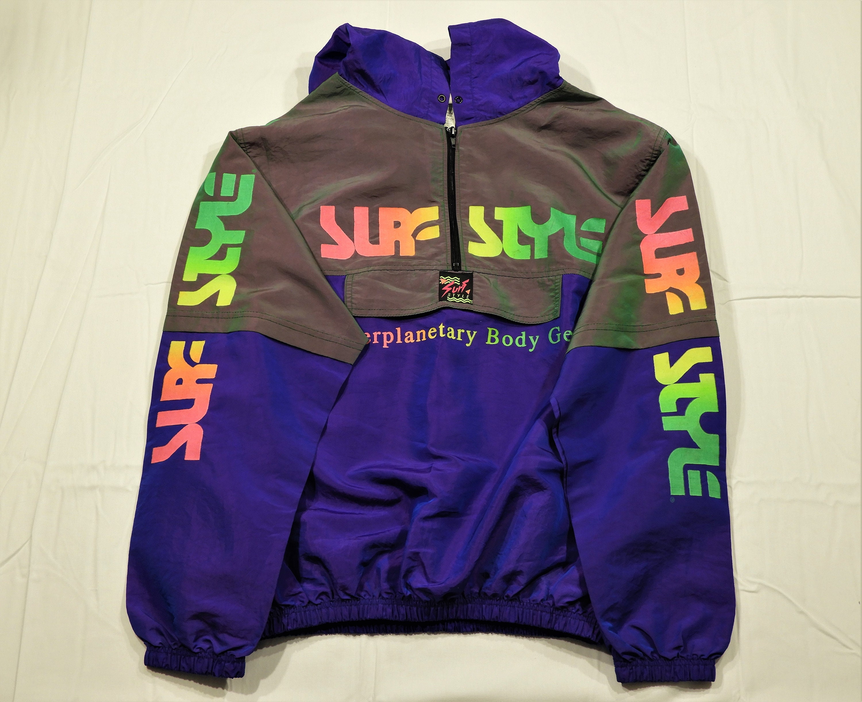 Vintage Surf Style Hoodie, Purple Windbreaker, Unisex Pullover, One ...