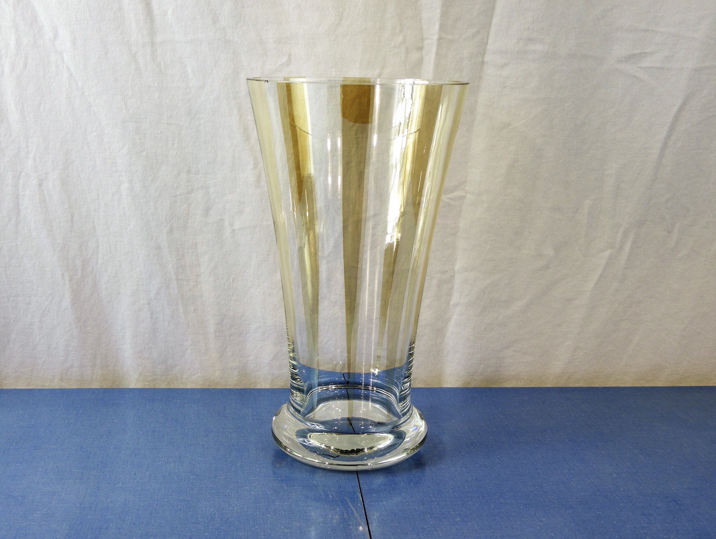 Vintage Glass Vase, Entryway Decor, Clear Crystal, Horn Shape