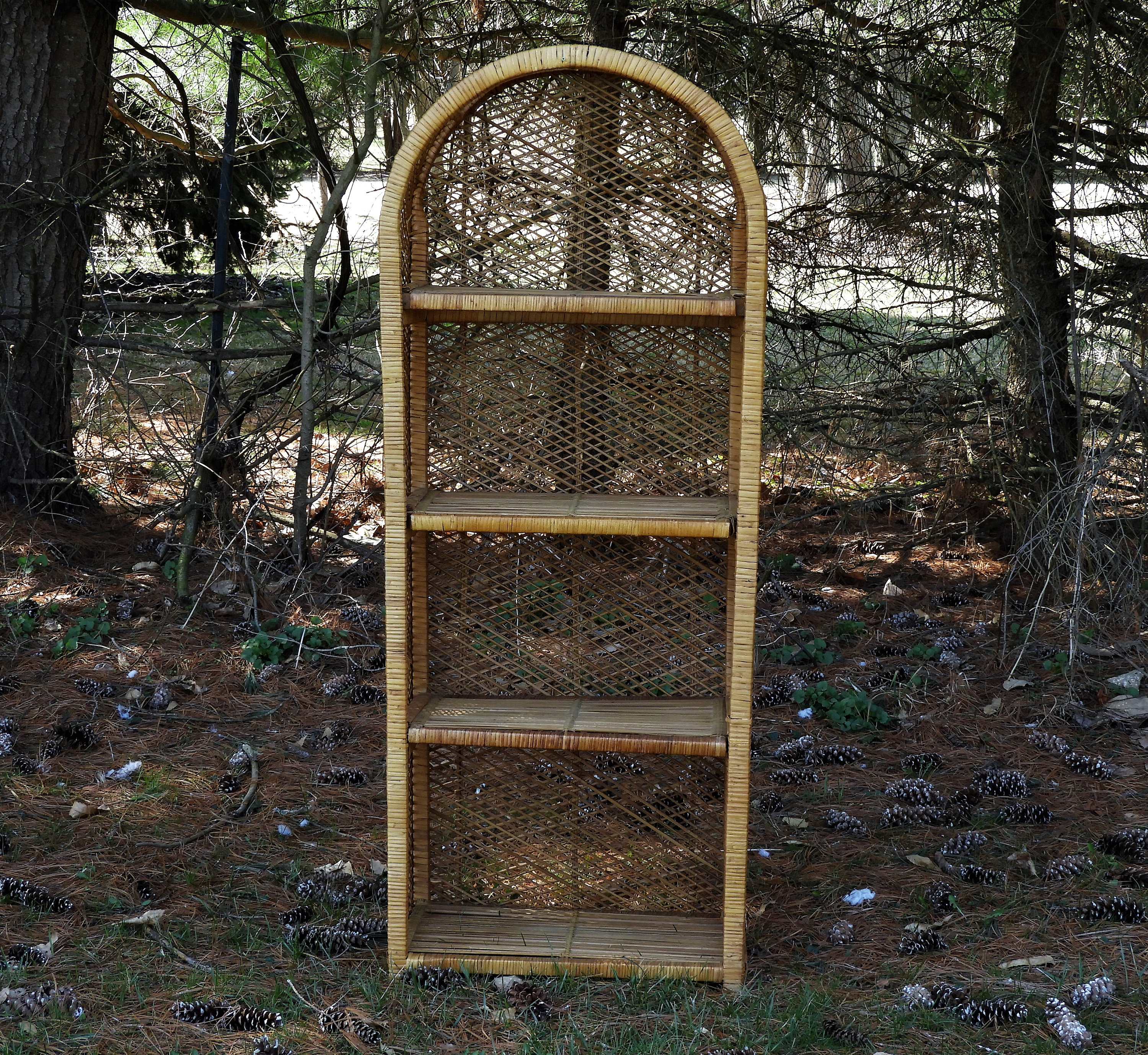 Vintage Arched Rattan Shelf, Tropical Furniture, Bohemian Decoration
