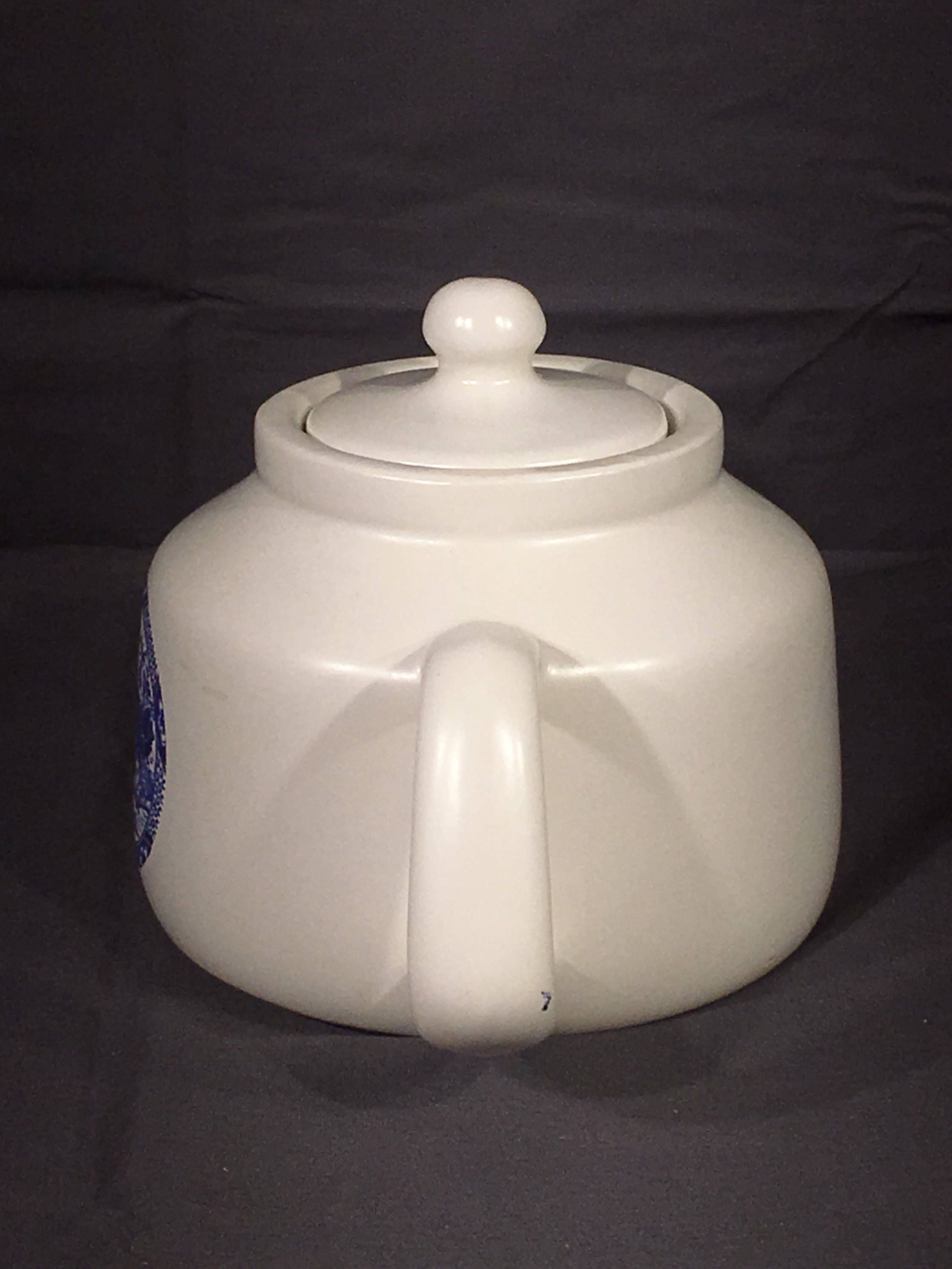 Vintage McCoy Teapot, Decorative White Blue Tea Pot, McCoy 163 Ceramic Kettle, McCoy Pottery Tea