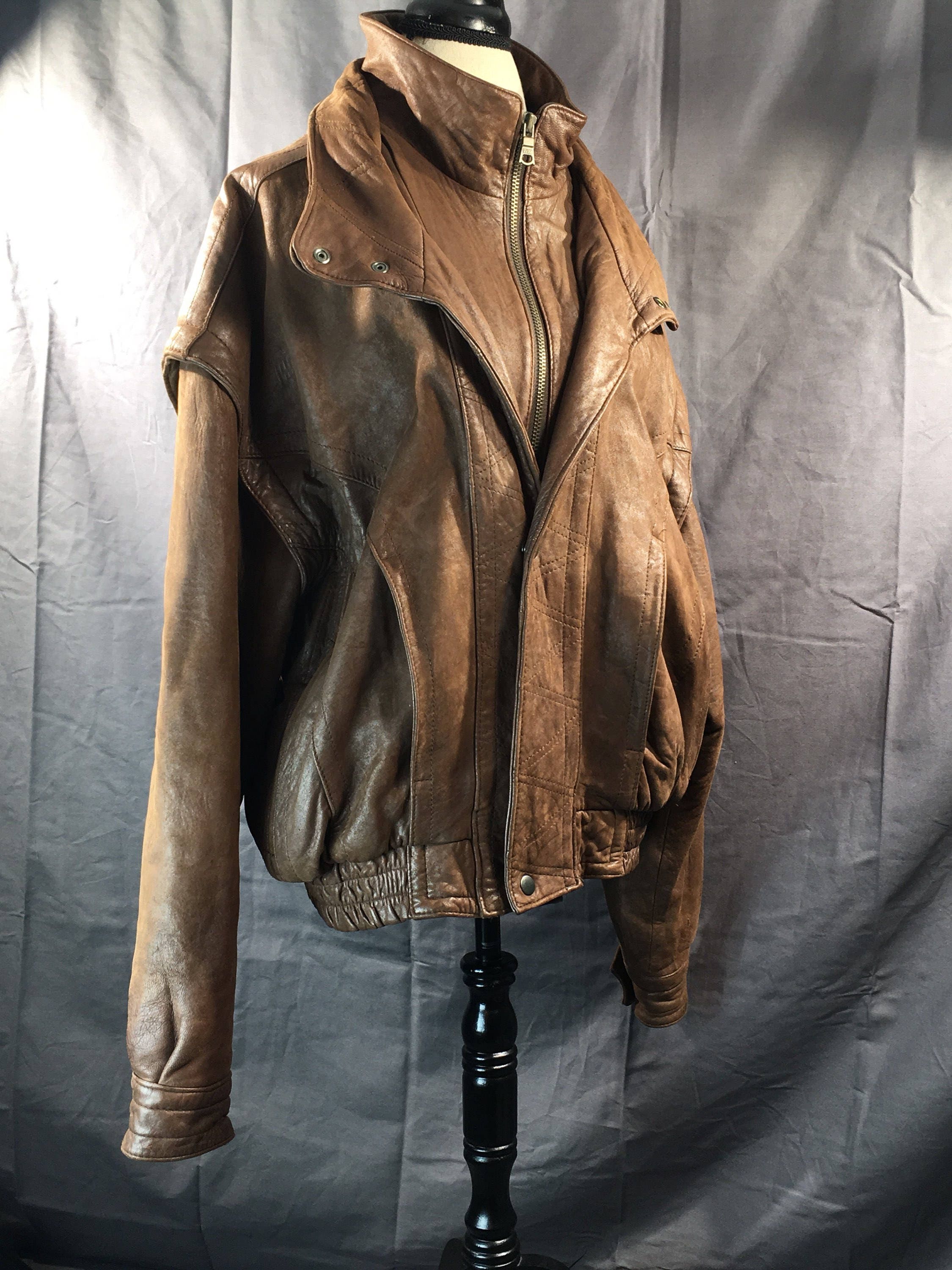 Vintage Men's Leather Jacket, Mens Large Brown Jacket, Genuine Leather ...