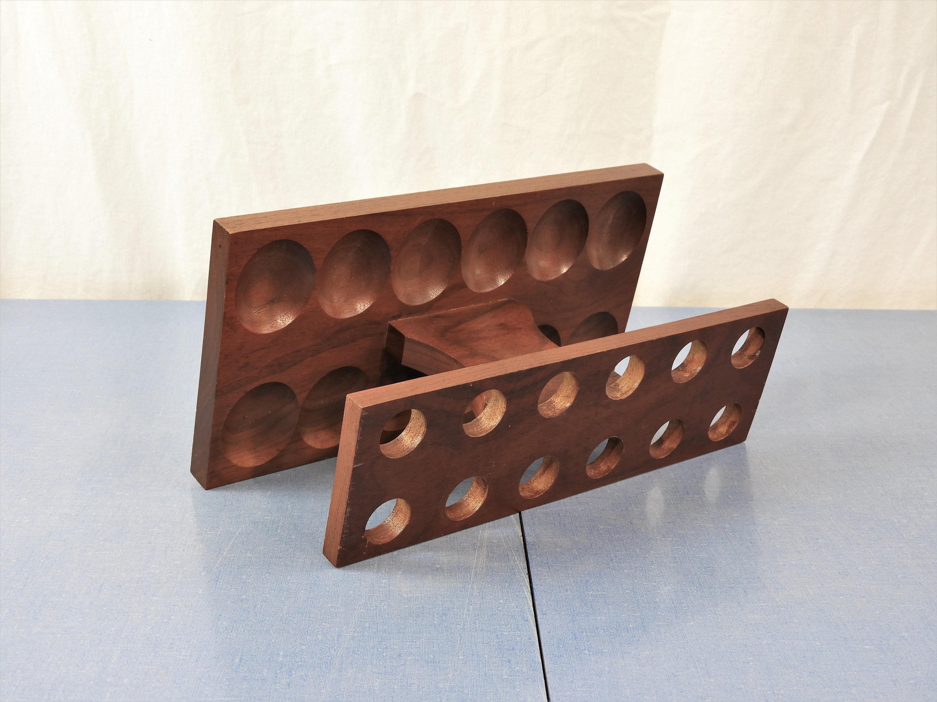 Vintage Egg Holder, Wooden Kitchen Decor, Wood Serving Stand, Table