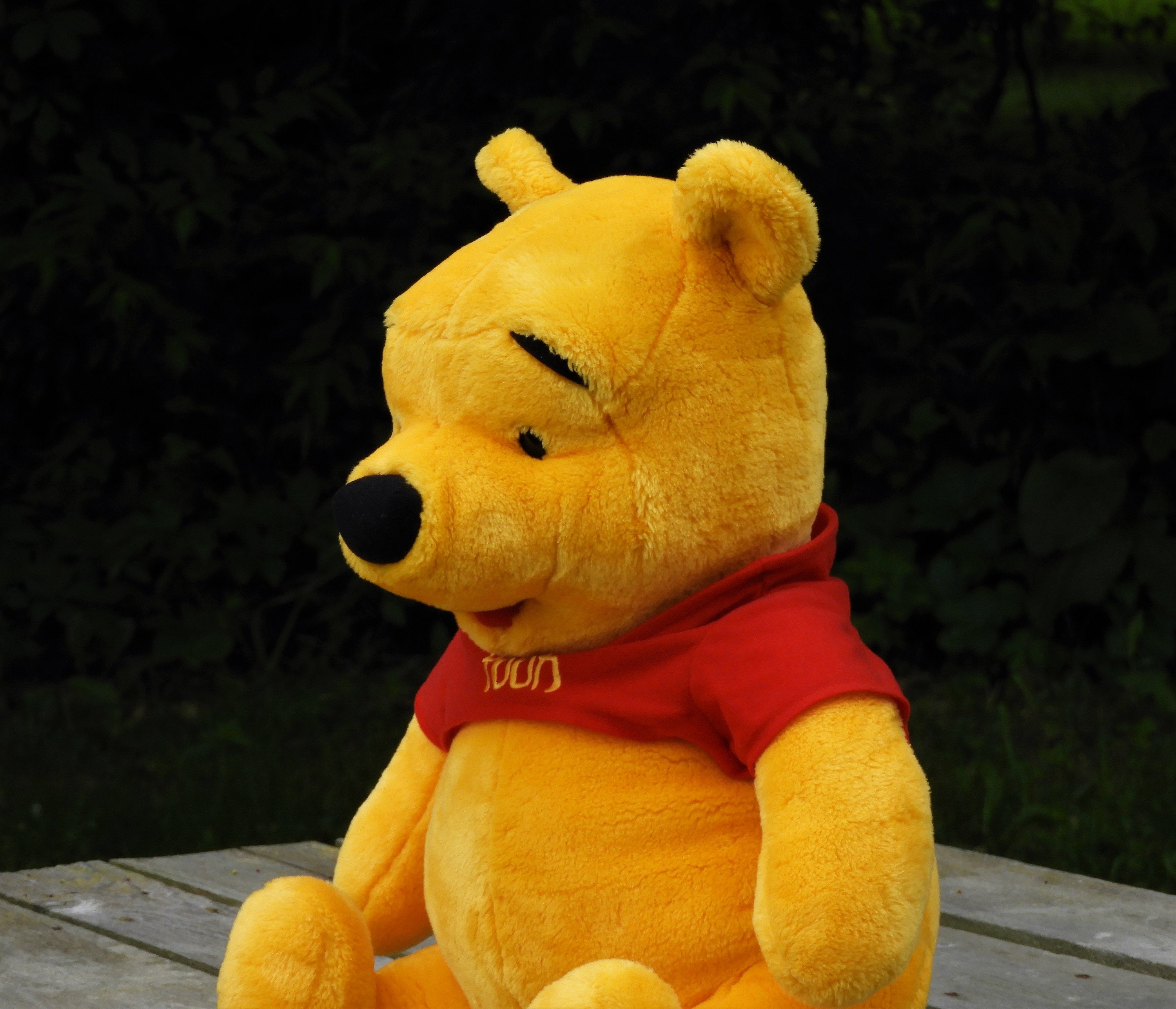 Vintage Winnie the Pooh, Mattel Arco, Plush Disney Toy, Stuffed Animal, Yellow & Red, Teddy Bear