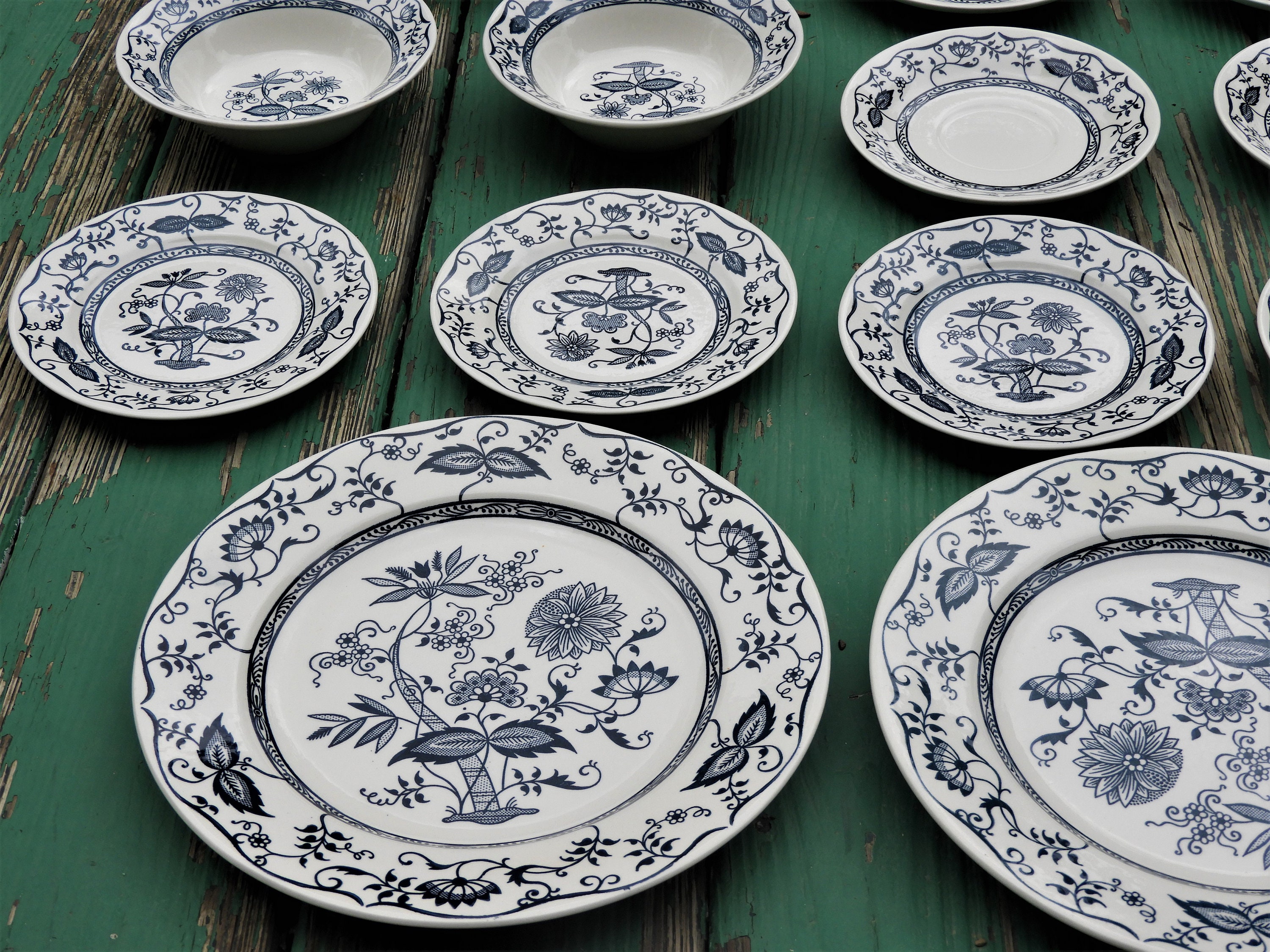 Vintage Blue Onion China (16 pcs), Blue White Dinnerware, Cavalier