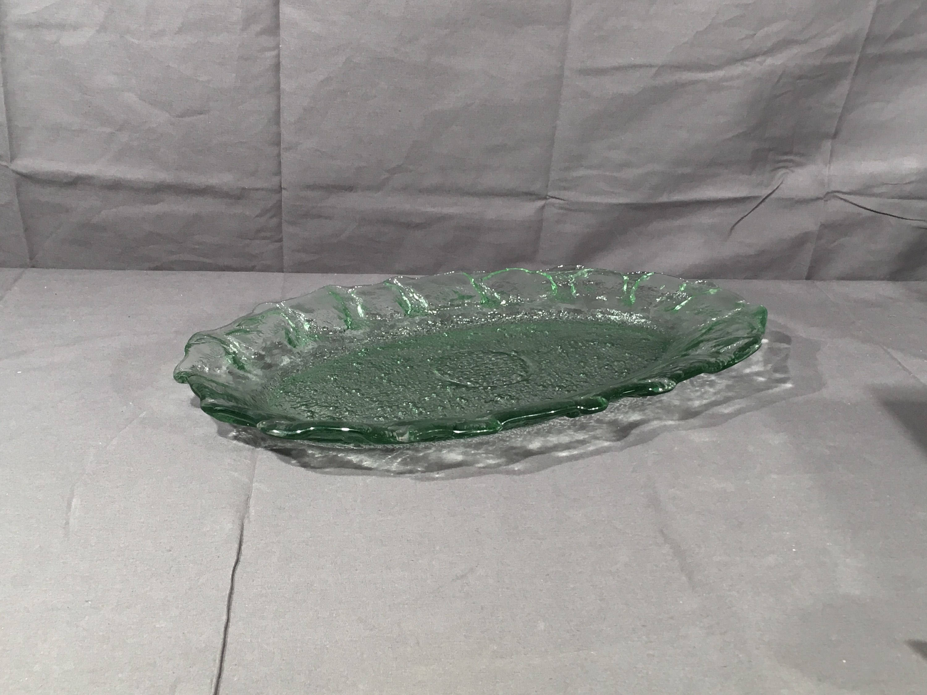 Vintage Bubble Glass Platter, Clear Green Glass Dinnerware, Decorative
