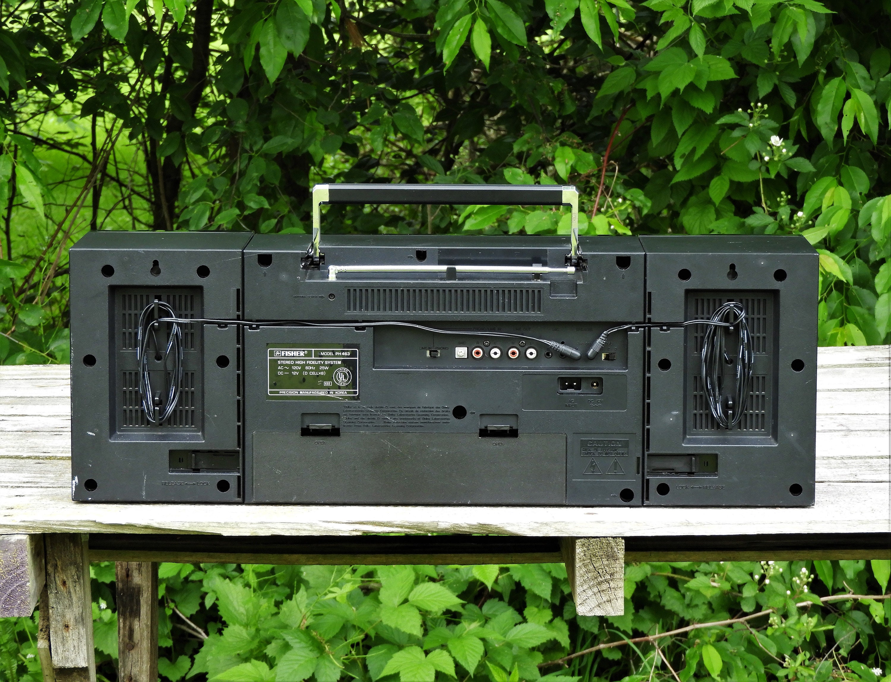 Vintage Fisher Boombox, PH463 Stereo, Black AM/FM Radio, Detachable