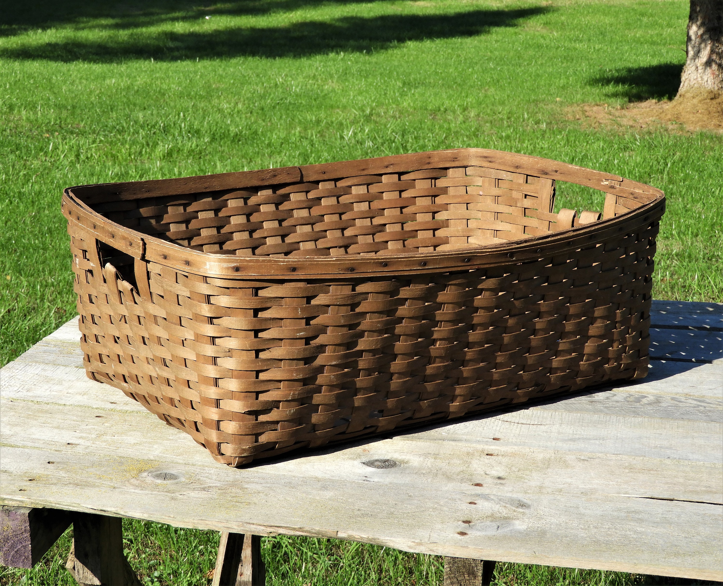 Antique Farmhouse Basket Split Oak Laundry Storage Wooden Etsy.de