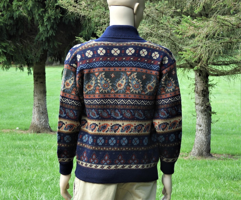 Superwash Machine Washable Clothing Vintage Wool Cardigan Geccu Australian Sweater Aussie Fashion Blue Paisley /& Geometrical Shirt