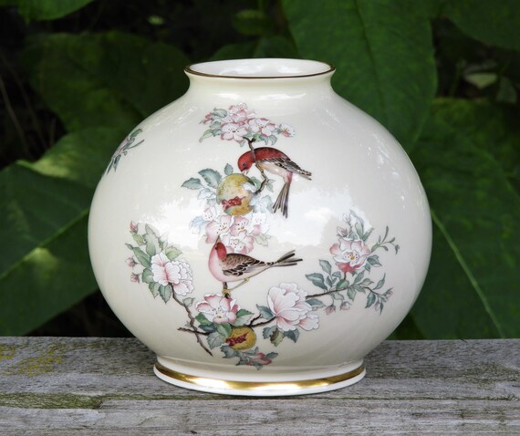 Vintage Lenox Vase Serenade Song Birds Globe Shape Bone Etsy