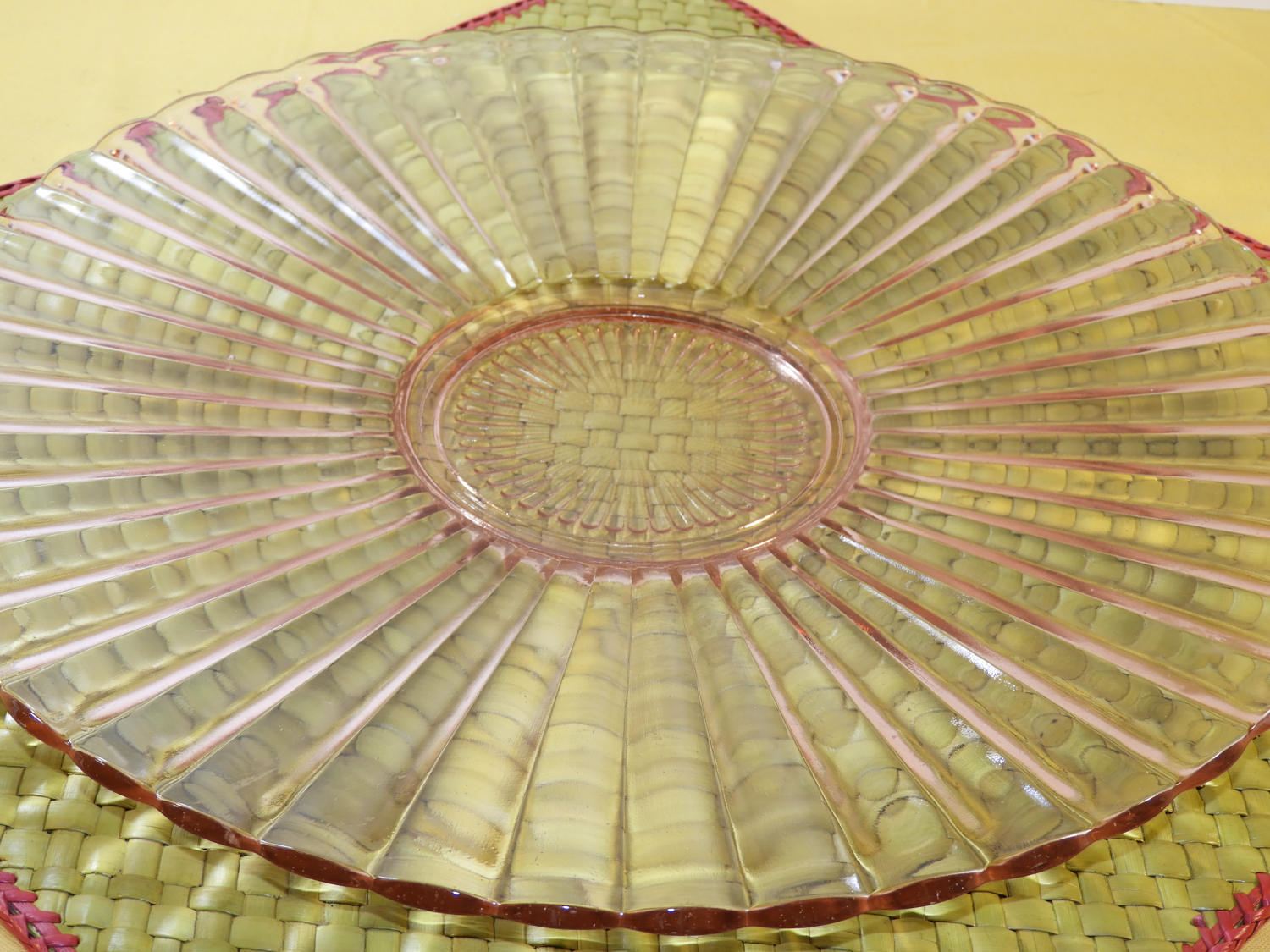 Vintage Pink Depression Glass Platter, 13.5 Cranberry Glass Plate, Pink Glass server, Decorative