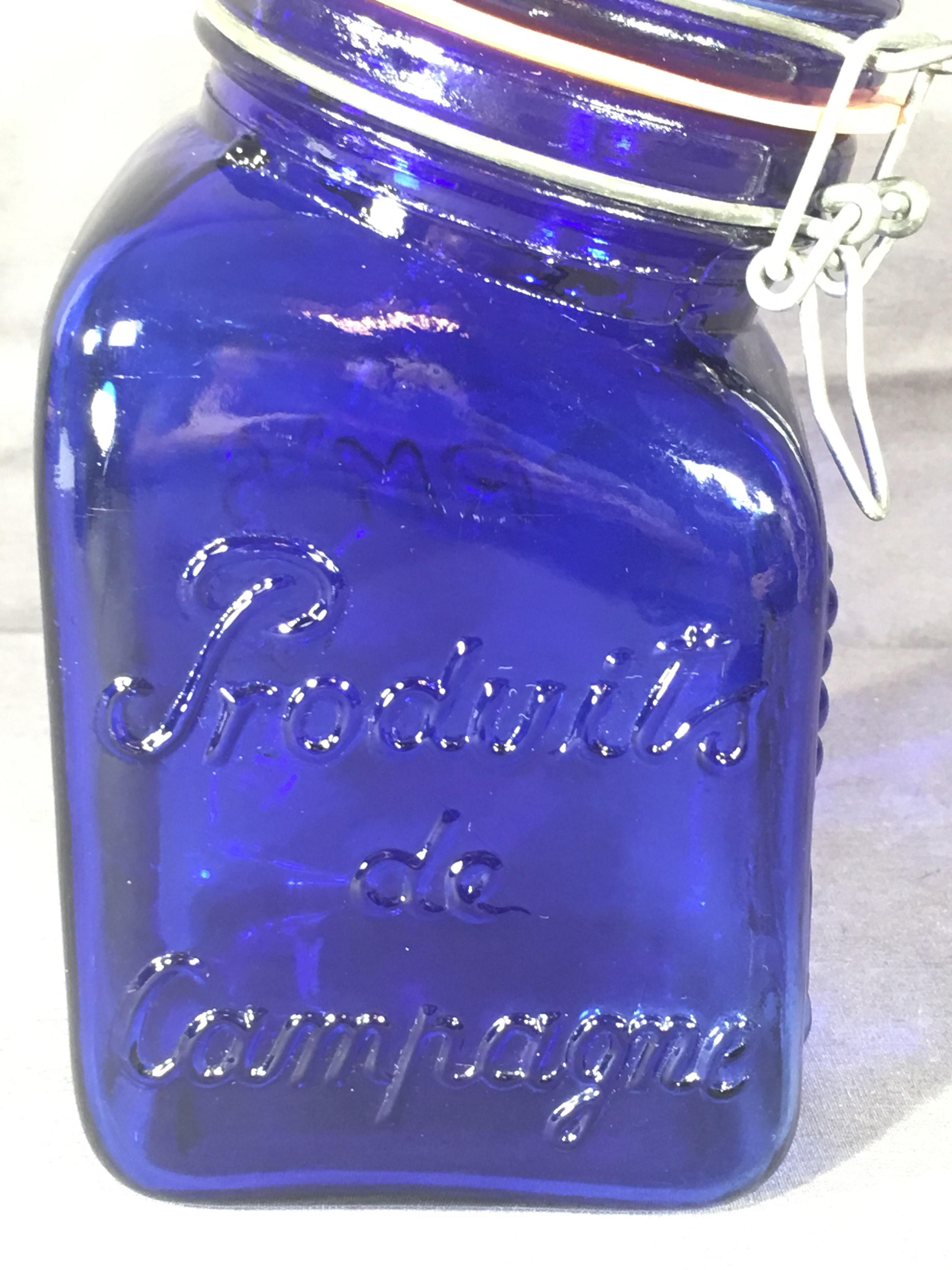 Vintage Cobalt Blue Jar, Casadis Milano Glass Apothecary Canister