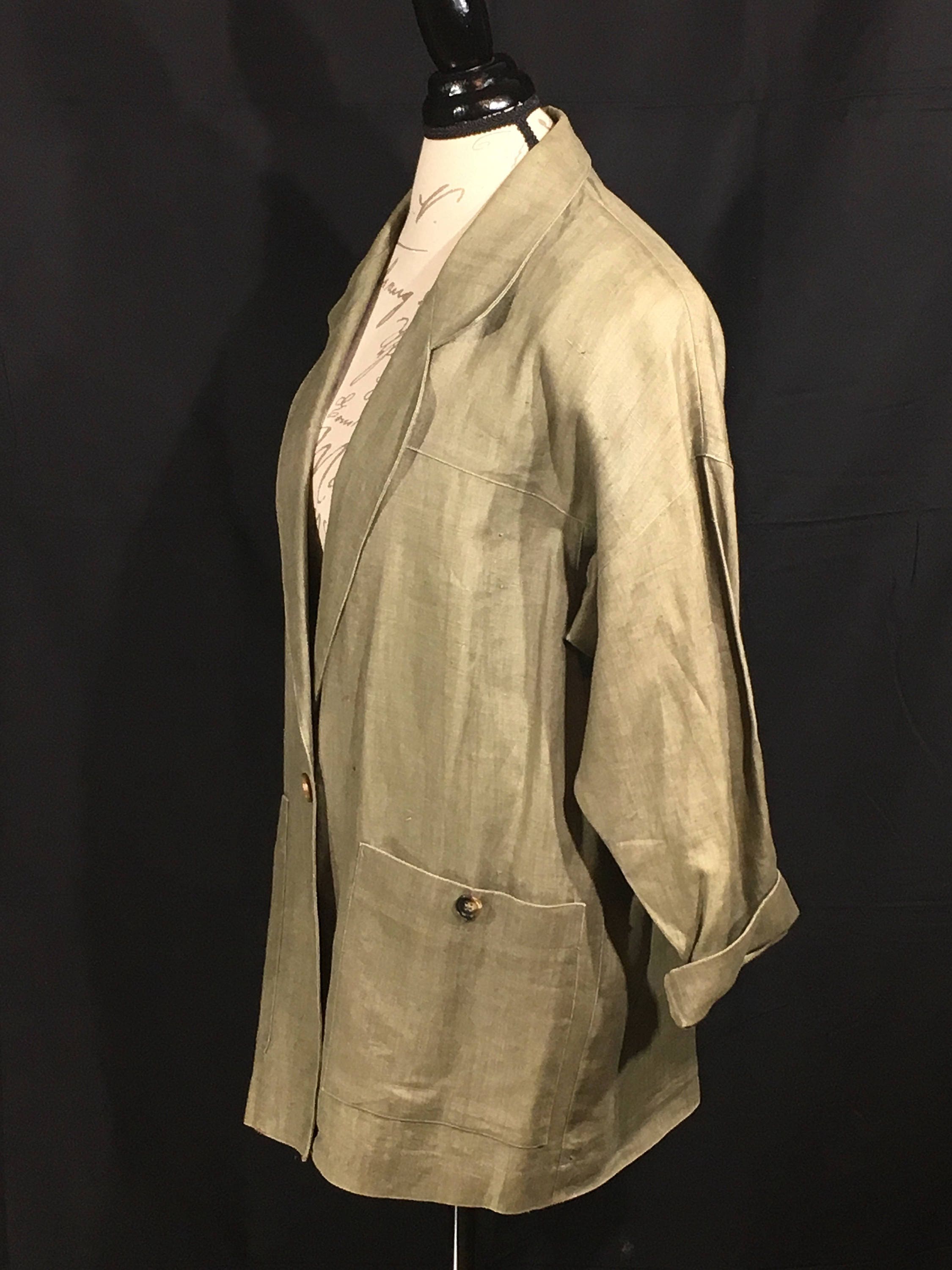 Vintage Anne Klein II Blazer, Goldish Gray 100% Linen Jacket, Women's ...