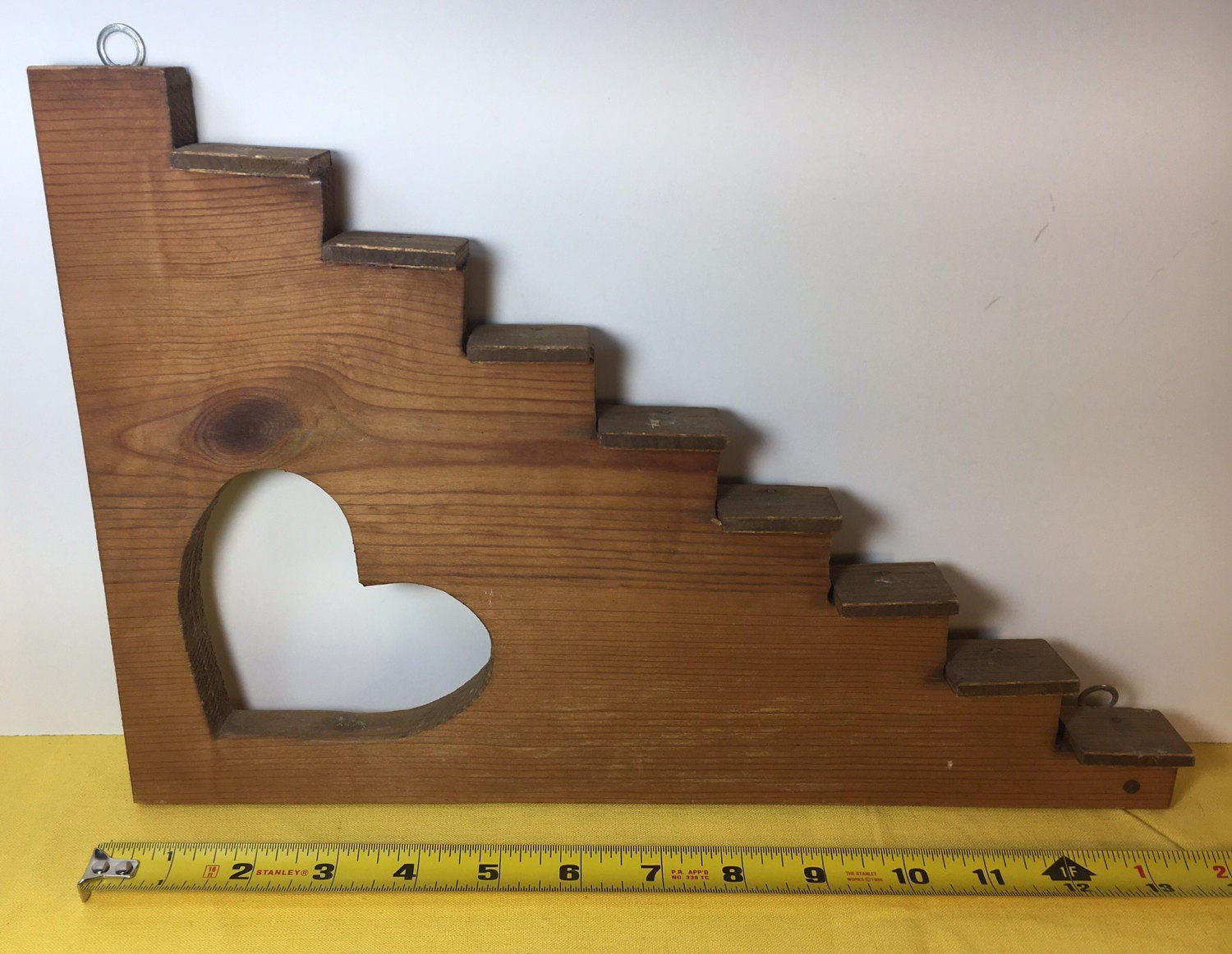 Vintage Wooden Figurine Shelf, Stair Step Wooden Figurine Heart Display