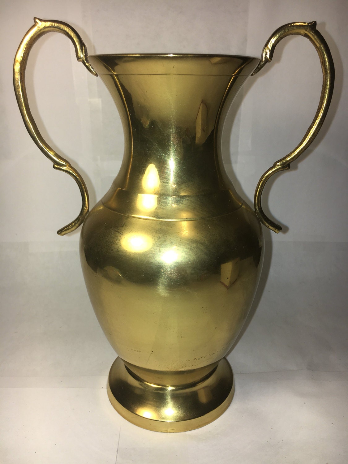 Vintage Solid Brass Polished Raised Brass Dual Arched Handle Brass Vase