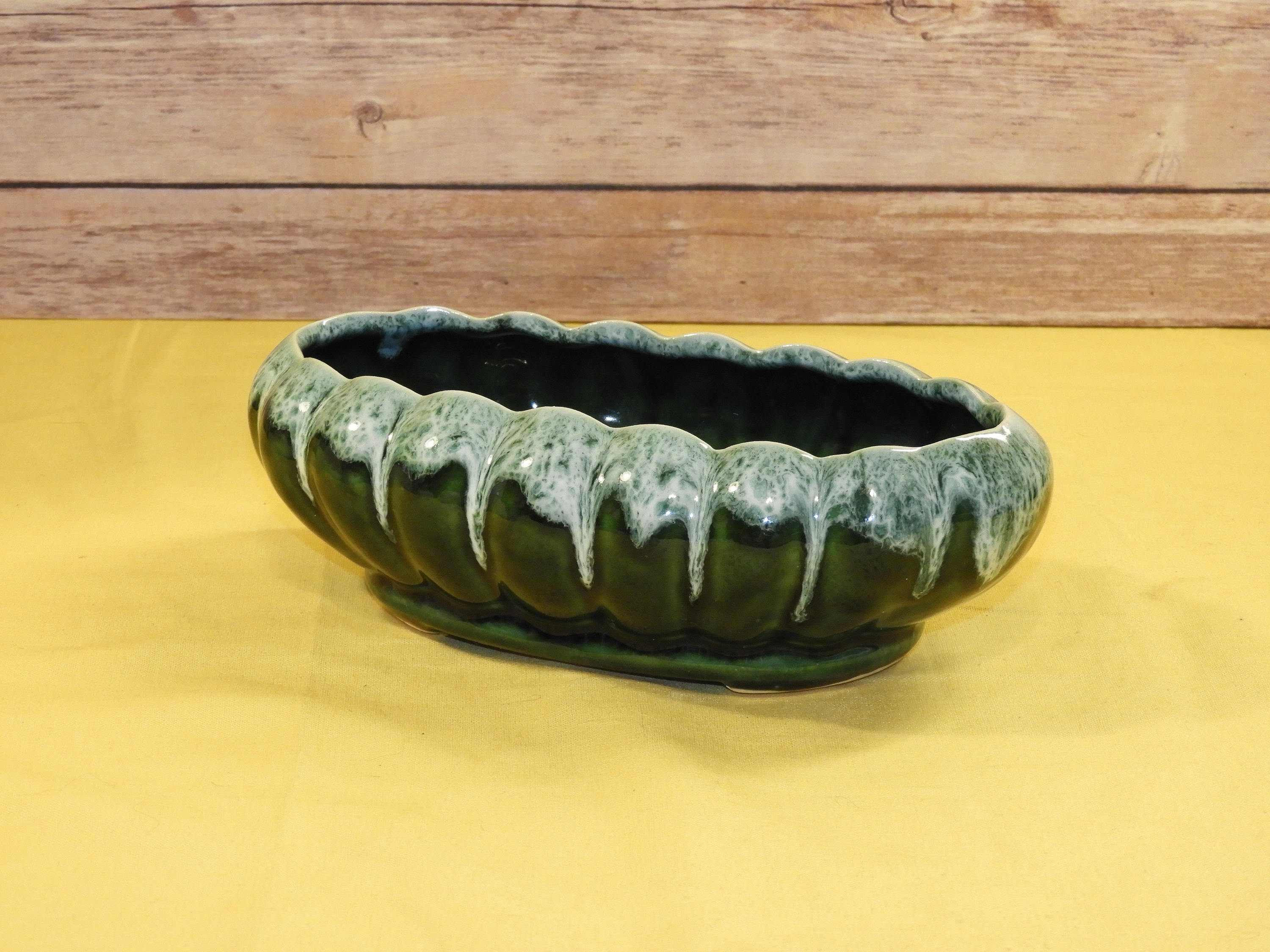 Vintage Pottery Planter Succulent Dish Oval Green & White Etsy
