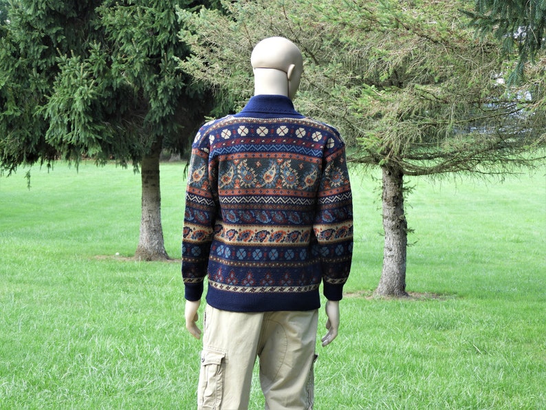 Superwash Machine Washable Clothing Vintage Wool Cardigan Geccu Australian Sweater Aussie Fashion Blue Paisley /& Geometrical Shirt