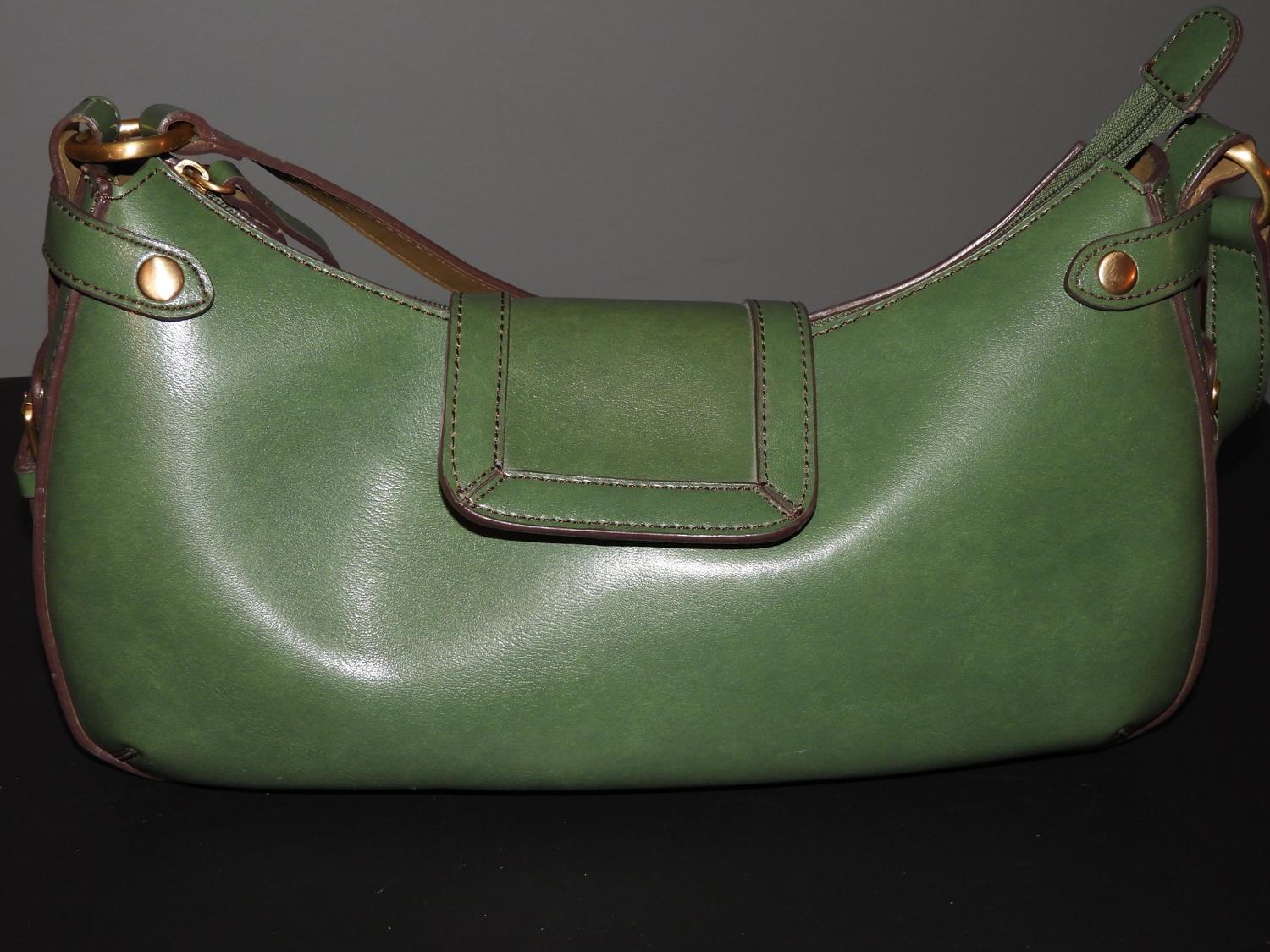 Vintage Deep Green Leather Handbag, Green Shoulder Bag, Faux Leather