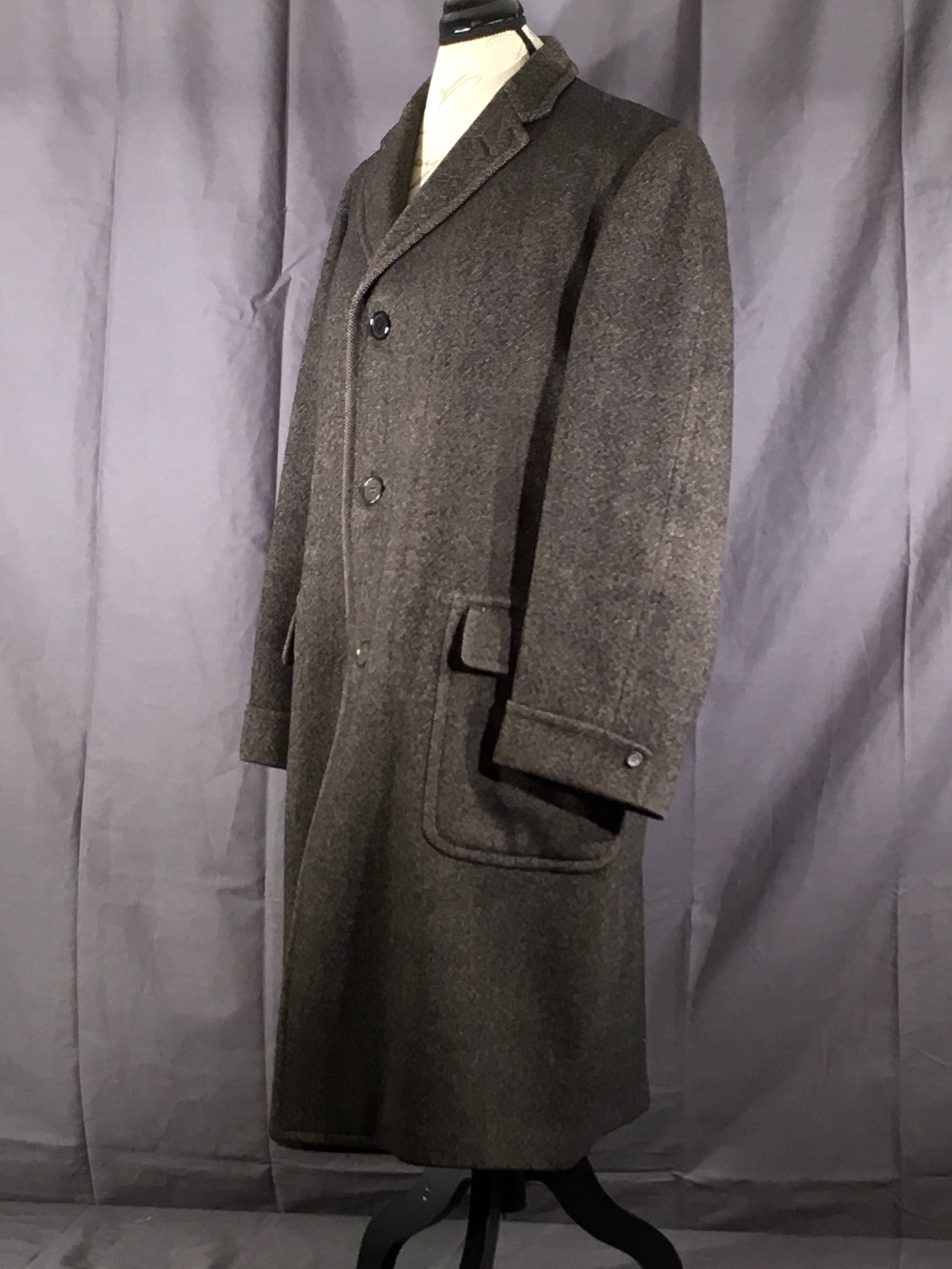 Mid Century Wool Coat, Long Brown Trench Coat, Winter Coat, Mens ...