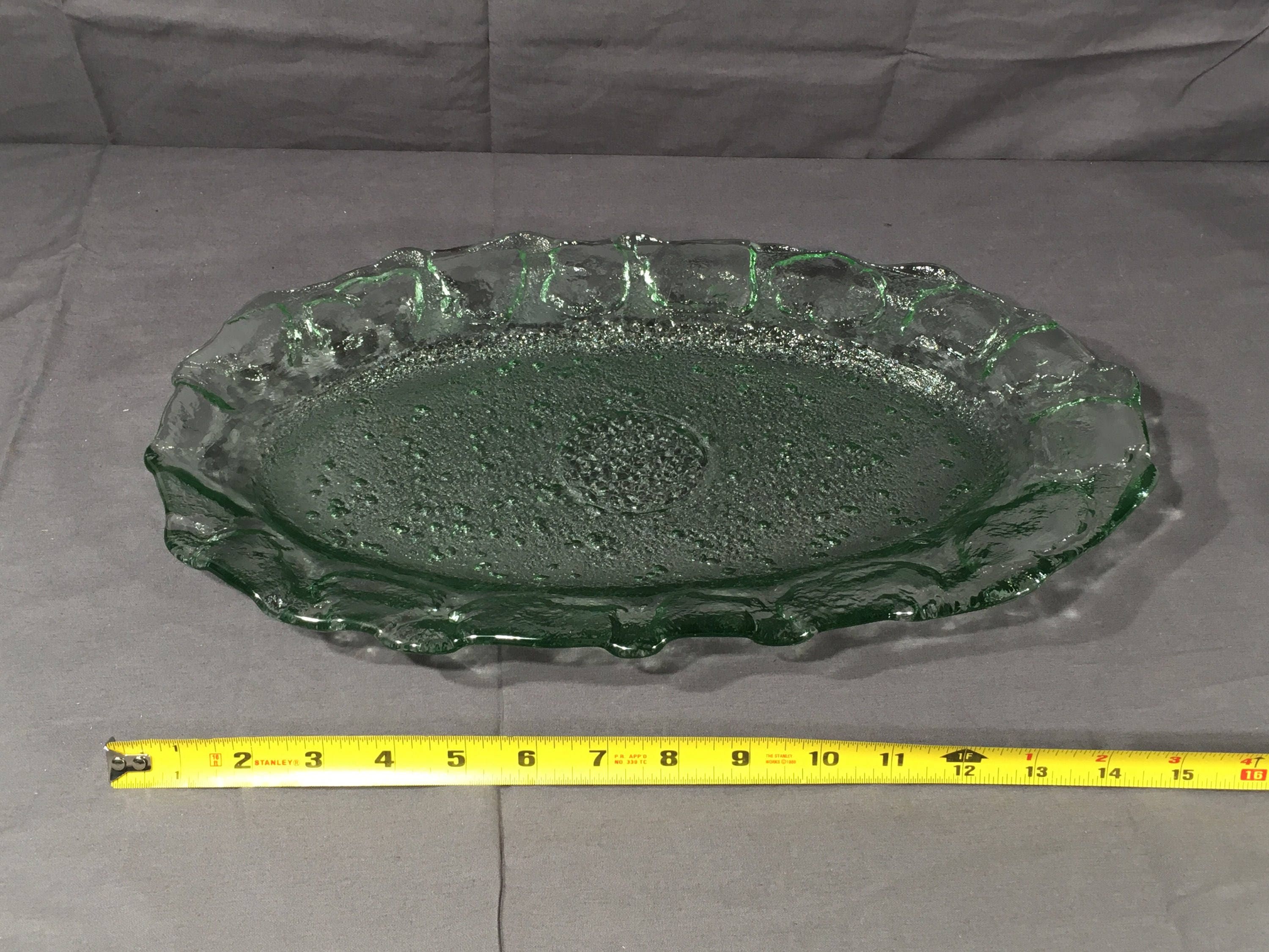 Vintage Bubble Glass Platter, Clear Green Glass Dinnerware, Decorative