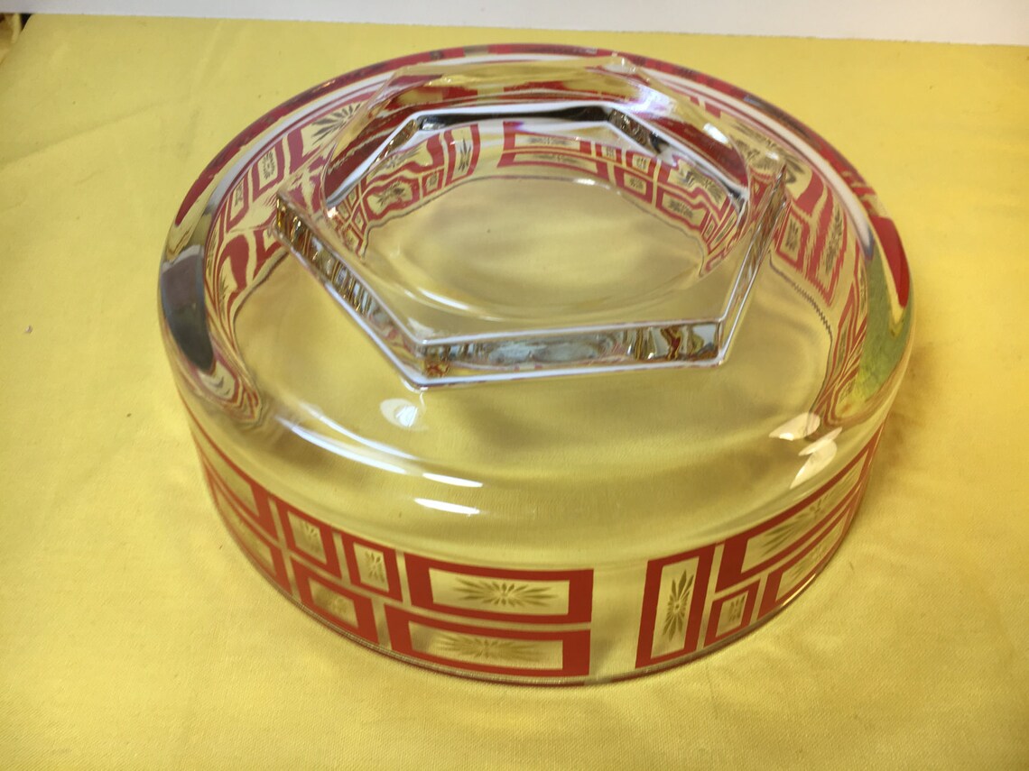 Vintage Heavy Crystal Serving Bowl Dish Red Glass Crystal Etsy