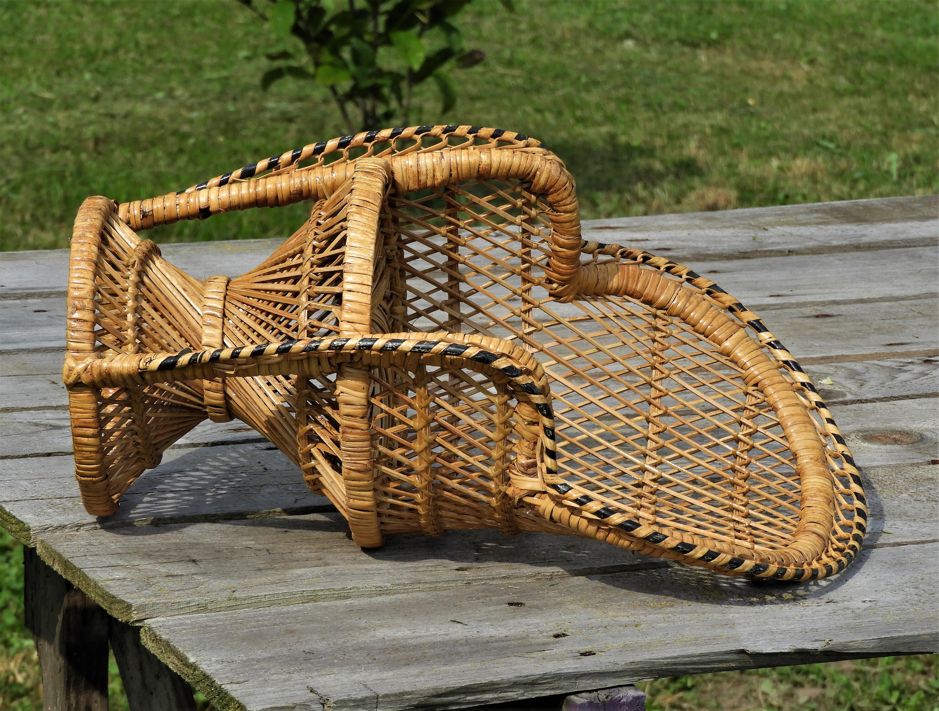 Vintage Rattan Doll Chair, 16 High Back Wood Seat, Decorative Woven Toy Chair, Children's Room