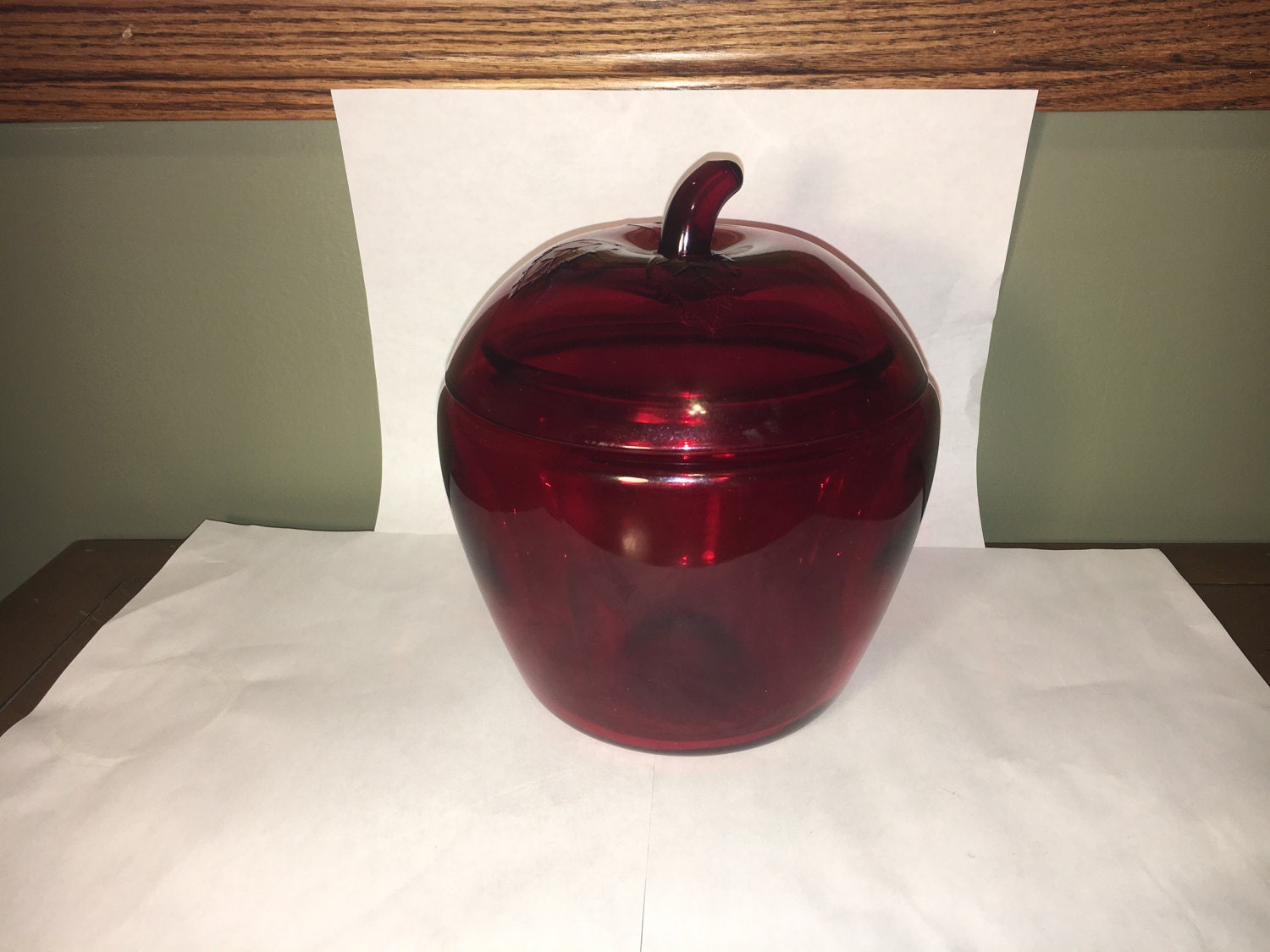 Vintage Red Glass Jar, Collectible Anchor Hocking Ruby Red Apple Shaped