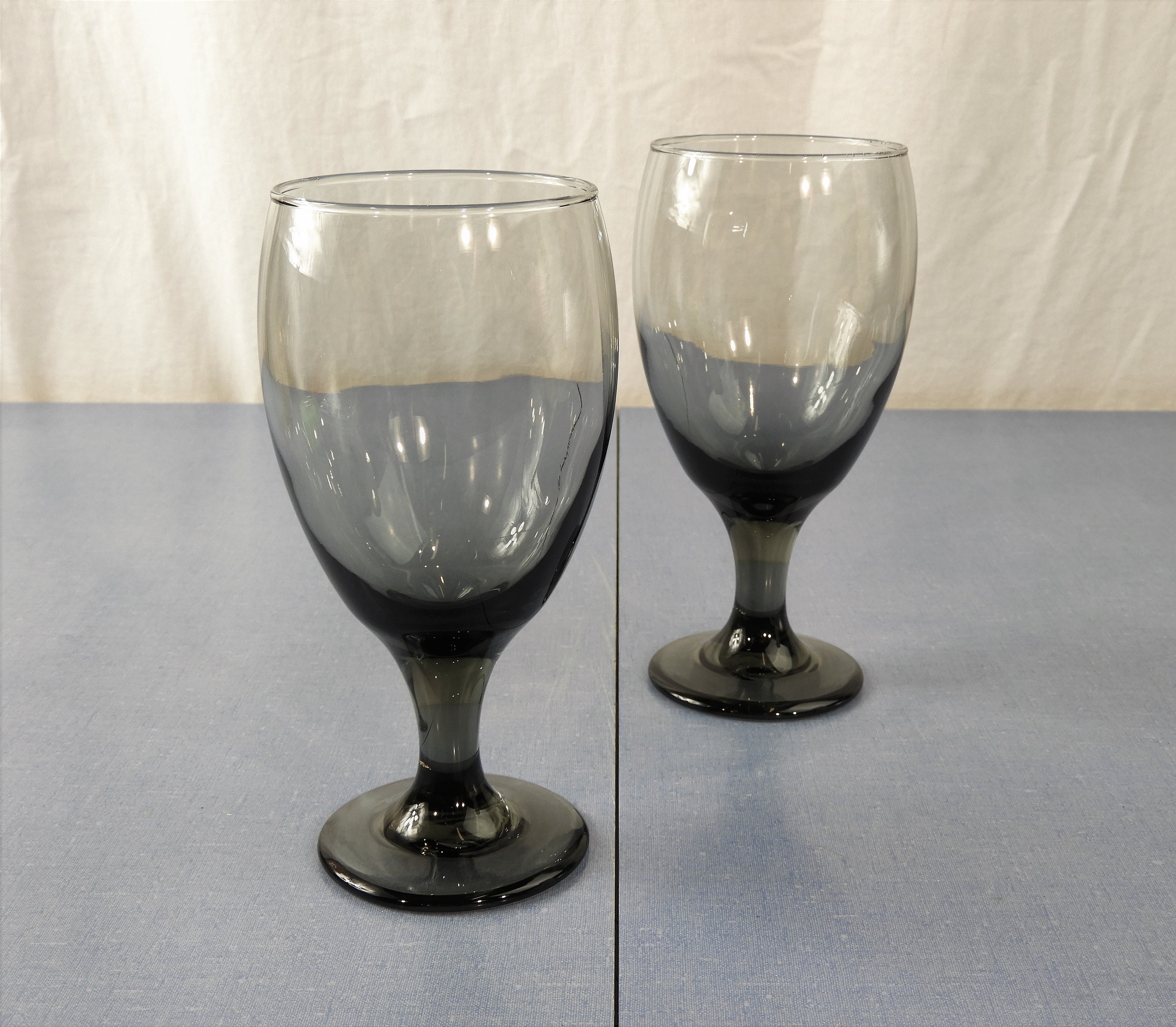 Vintage Fenton Goblets (2), Smoke Glass Stemware, Clear Gray Glasses