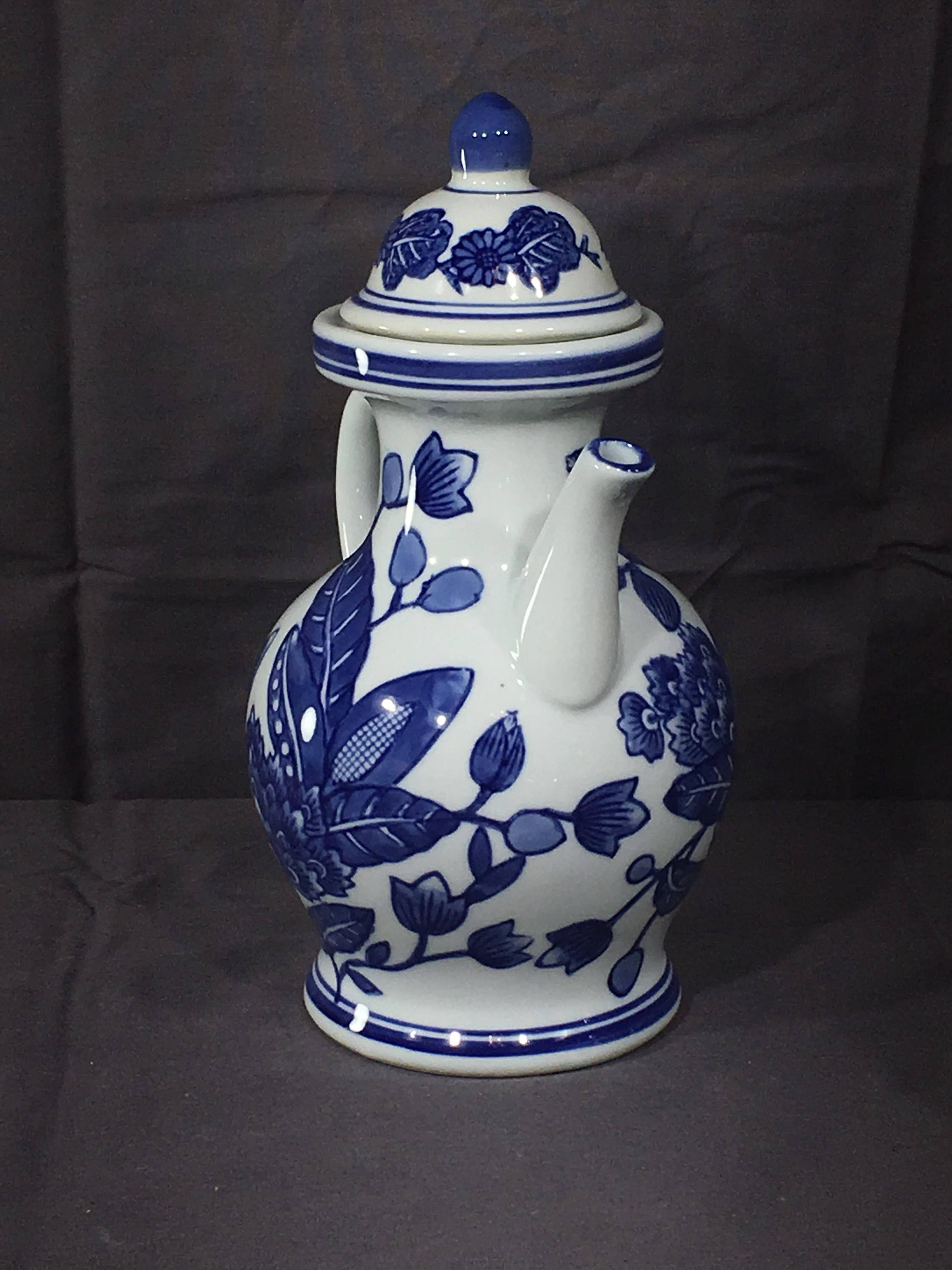 Vintage Oriental Teapot, Baum Brothers Blue White Tea Pot, Decorative