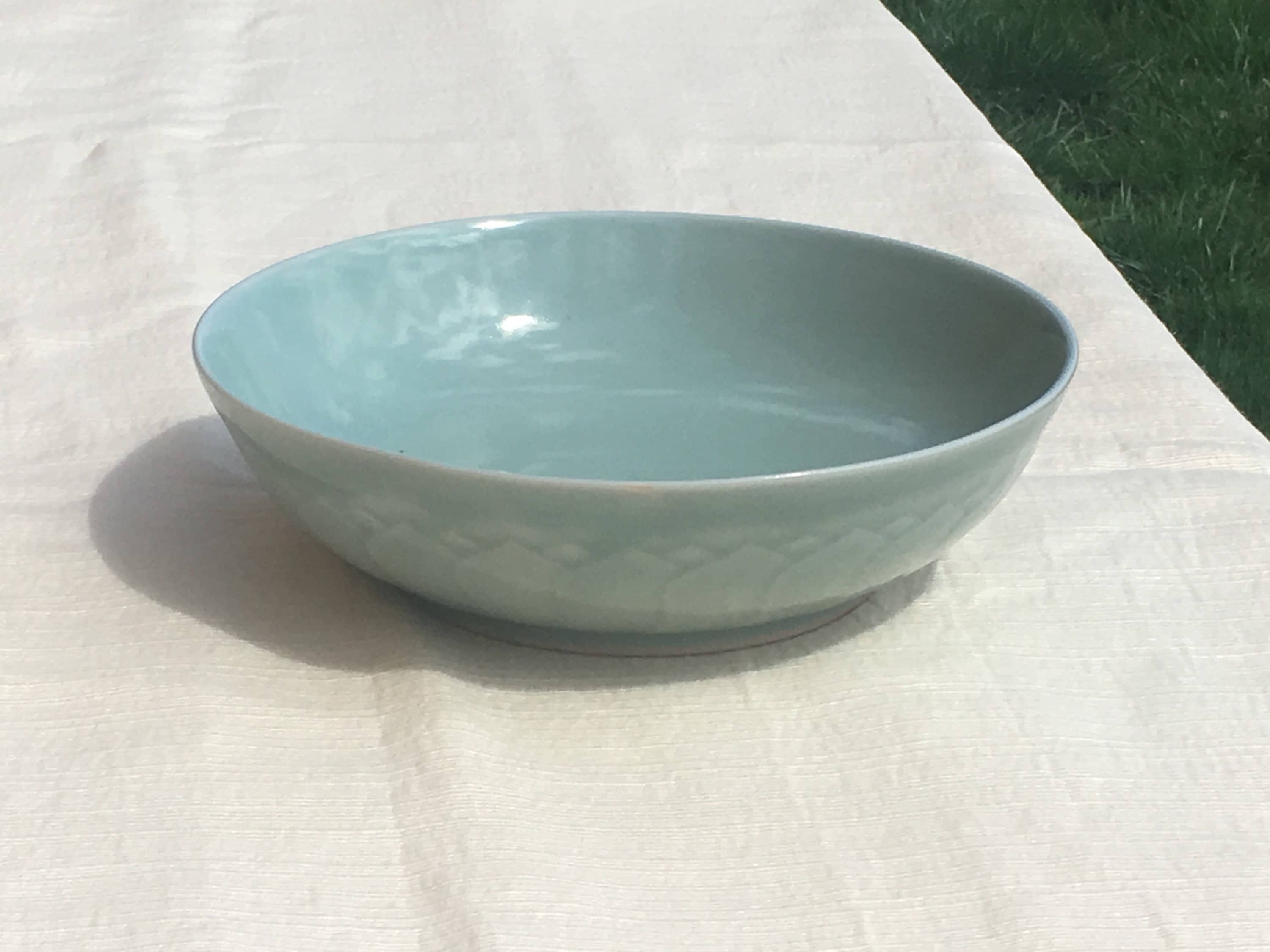 Vintage Chinese Celadon Bowl, Koi Fish Scale Dish, Decorative Greenware