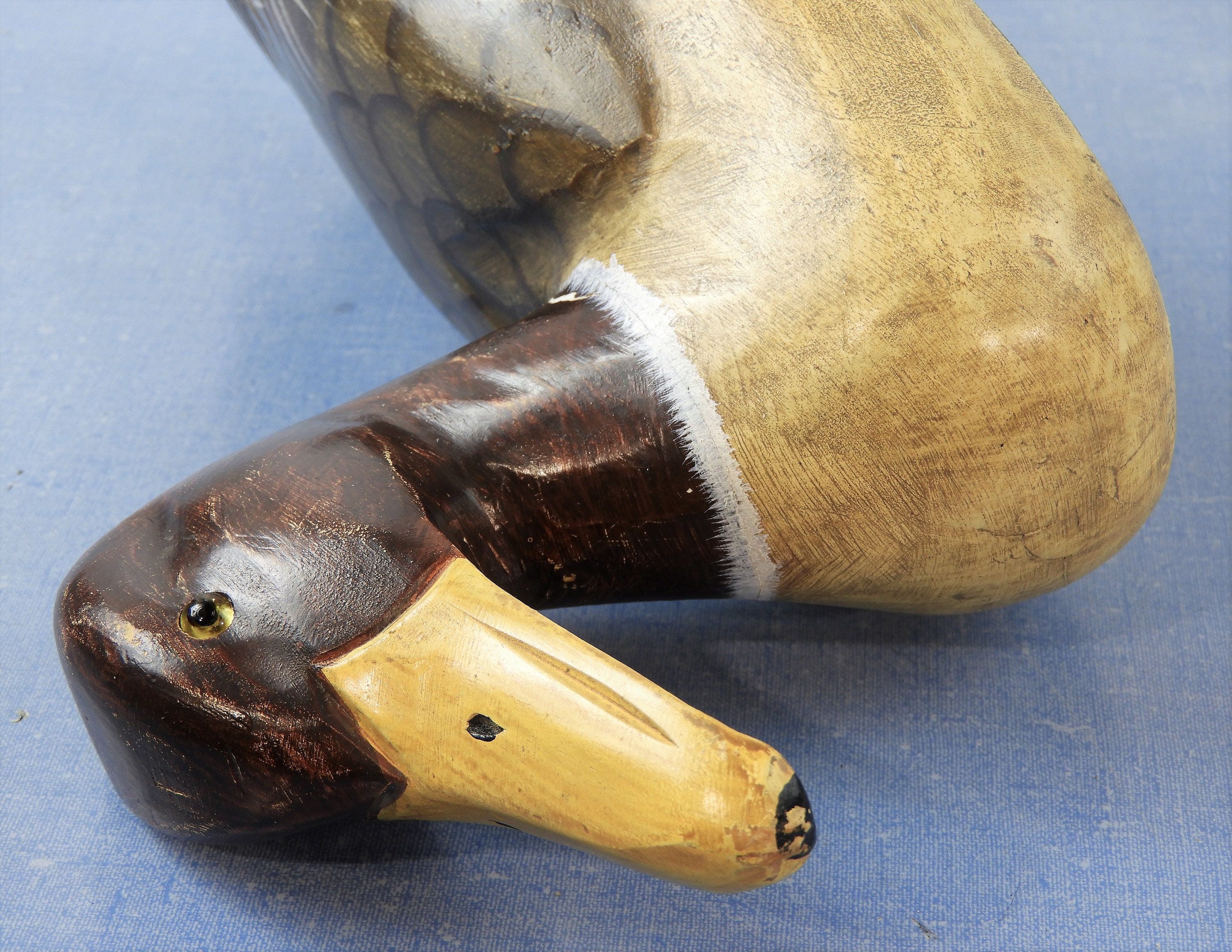 Vintage Duck Decoy, Carved Wooden Bird, Gray Waterfowl Statue, Wood