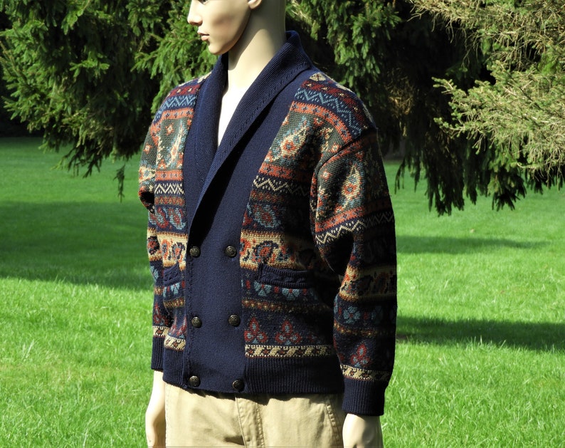 Superwash Machine Washable Clothing Vintage Wool Cardigan Geccu Australian Sweater Aussie Fashion Blue Paisley /& Geometrical Shirt
