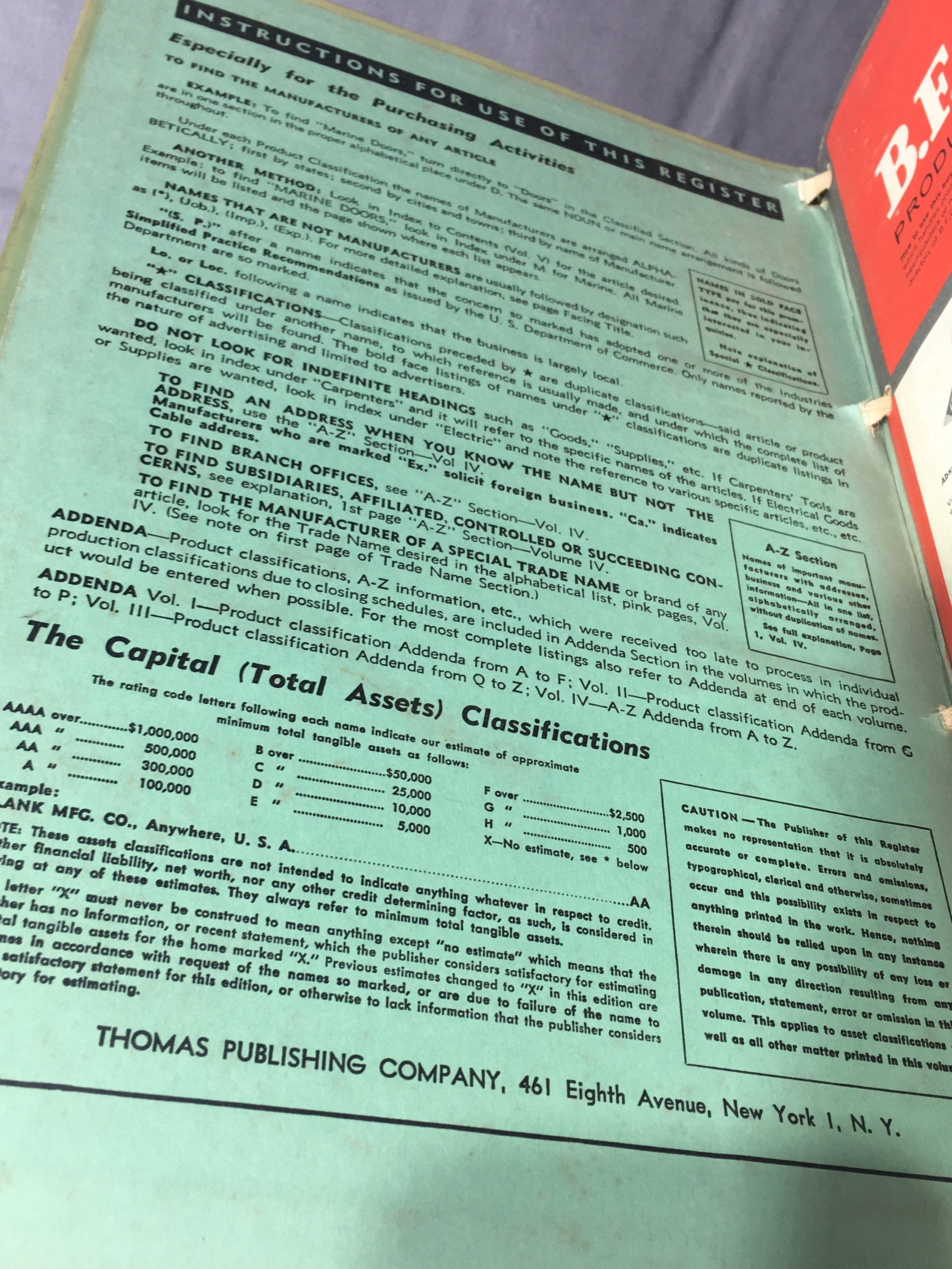 Vintage Thomas Register Book, 1962 Volume I American Manufacturers