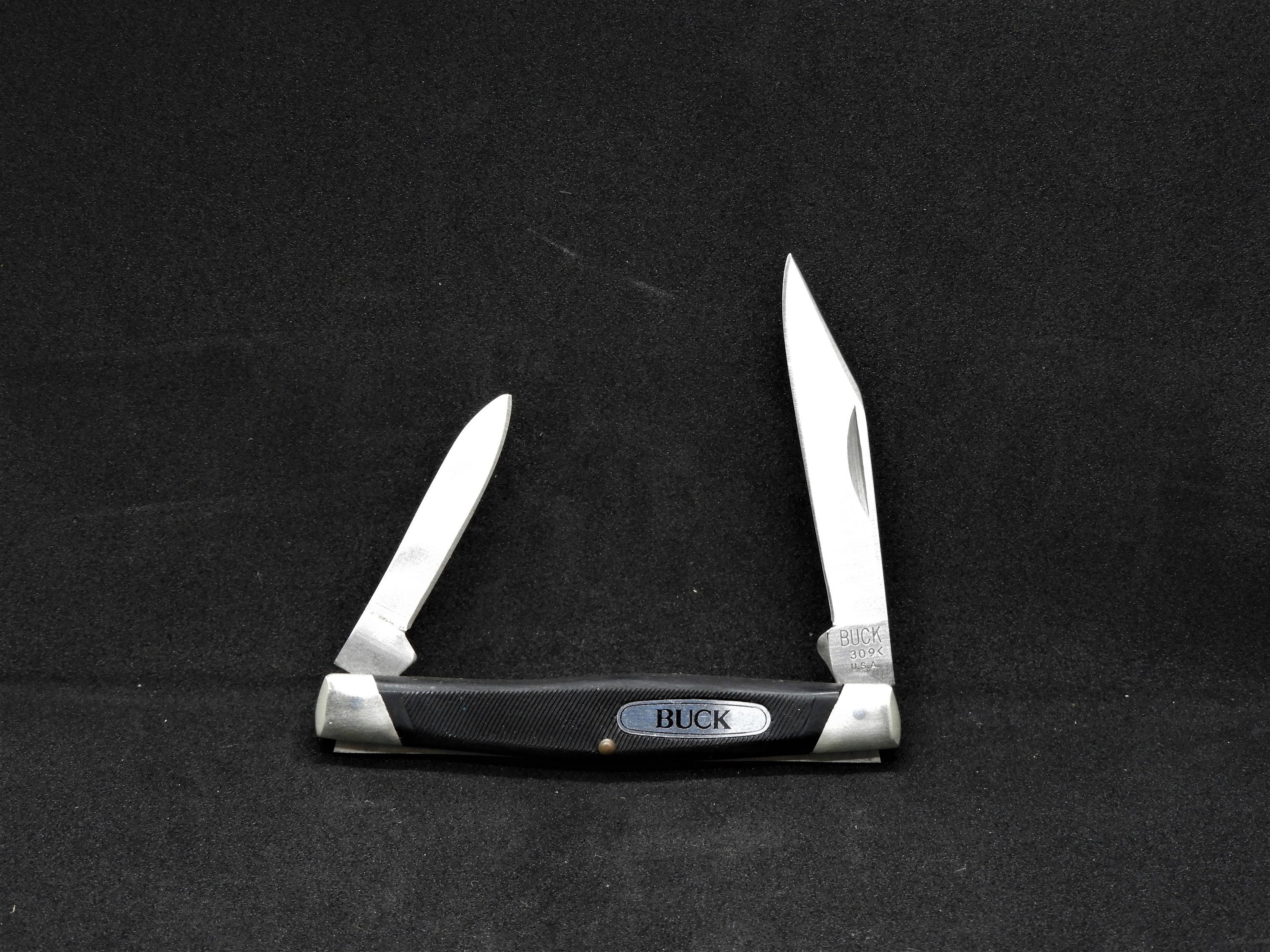 Vintage Buck Pocket Knife, 309 Companion, Black Saw Cut, Delrin Handles, 425M Stainless Steel
