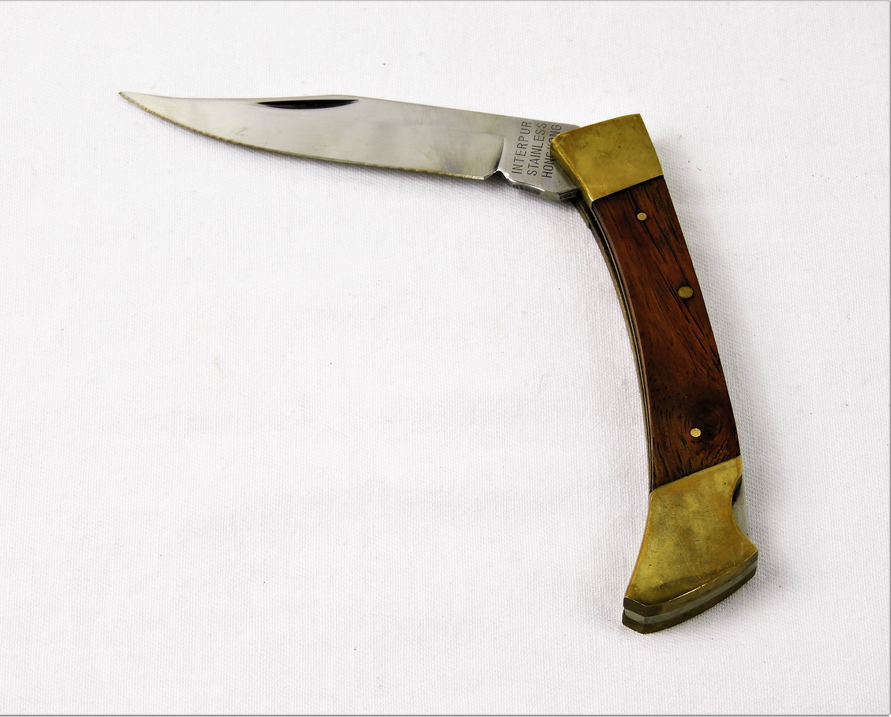 Vintage Folding Knife, Interpur Lock Back, 3 Pin Wooden Handles