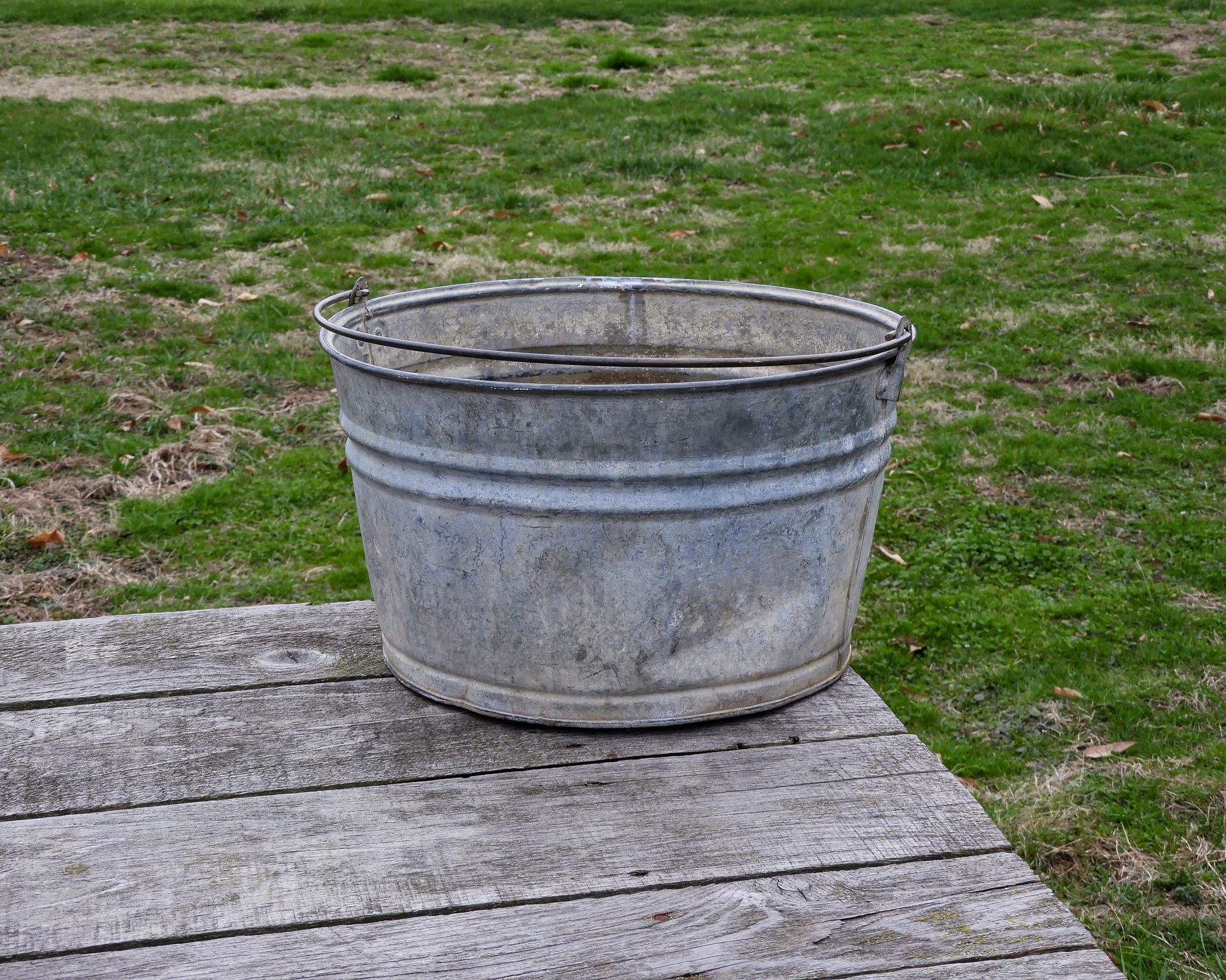 Antique Galvanized Bucket, Farmhouse Planter, Dover Stamping, Rustic