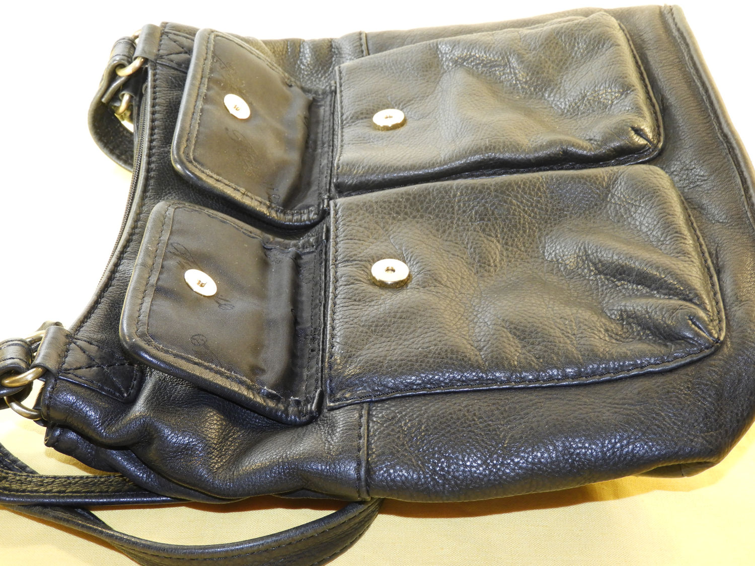 Vintage Fossil Genuine Black Leather Tote Messenger Shoulder Bag, 75082