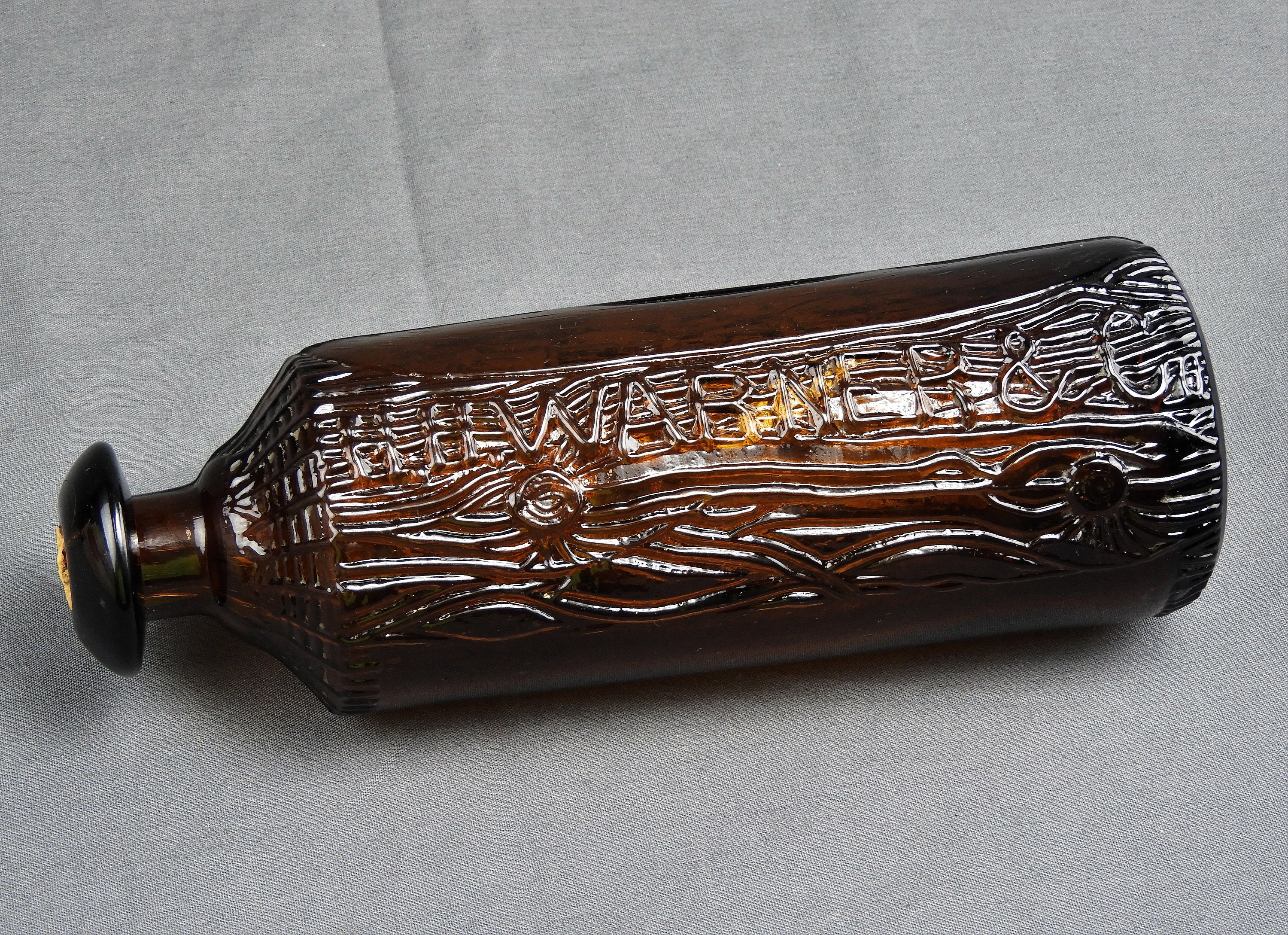 Antique Bitters Bottle, 1883 Tippecanoe, Birch Log & Canoe Relief