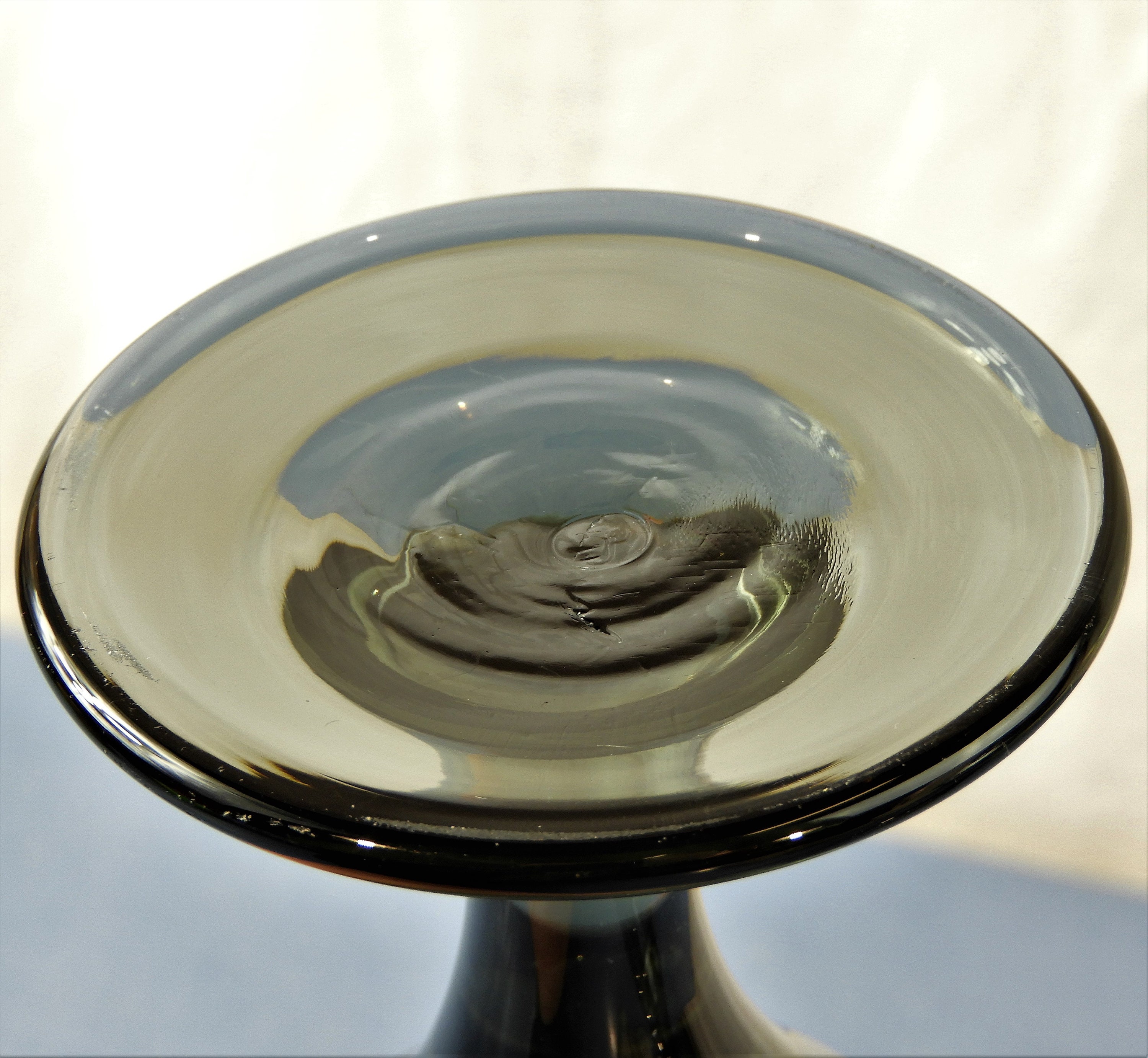 Vintage Fenton Goblets (2), Smoke Glass Stemware, Clear Gray Glasses, Blown Glassware, 16 oz