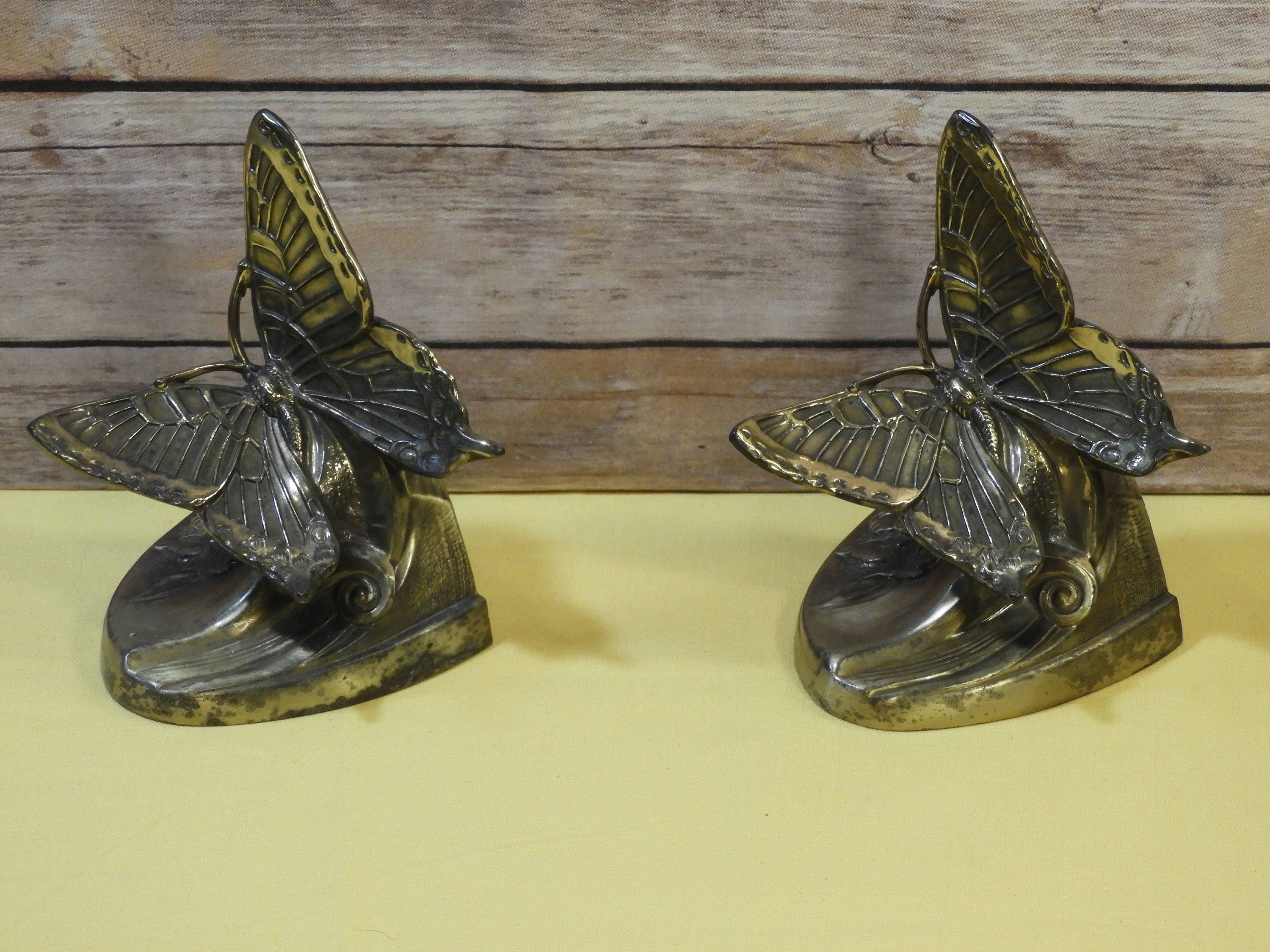 Vintage Brass Butterfly Bookends (2),Philadelphia Mfg Heavy Gold Book