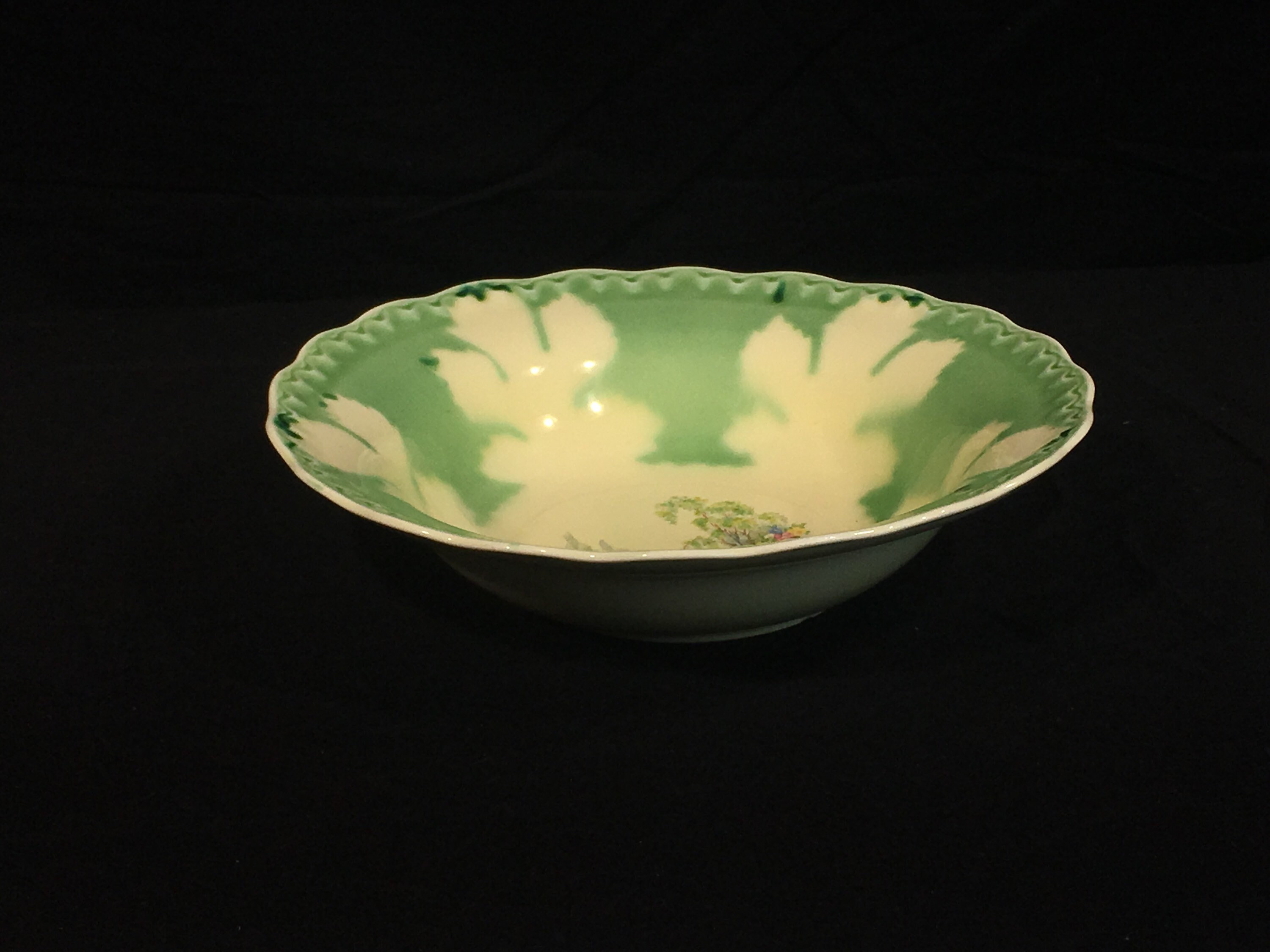 Vintage Springtime Flower Bowl, Green & White Porcelain Dish, Snowflake