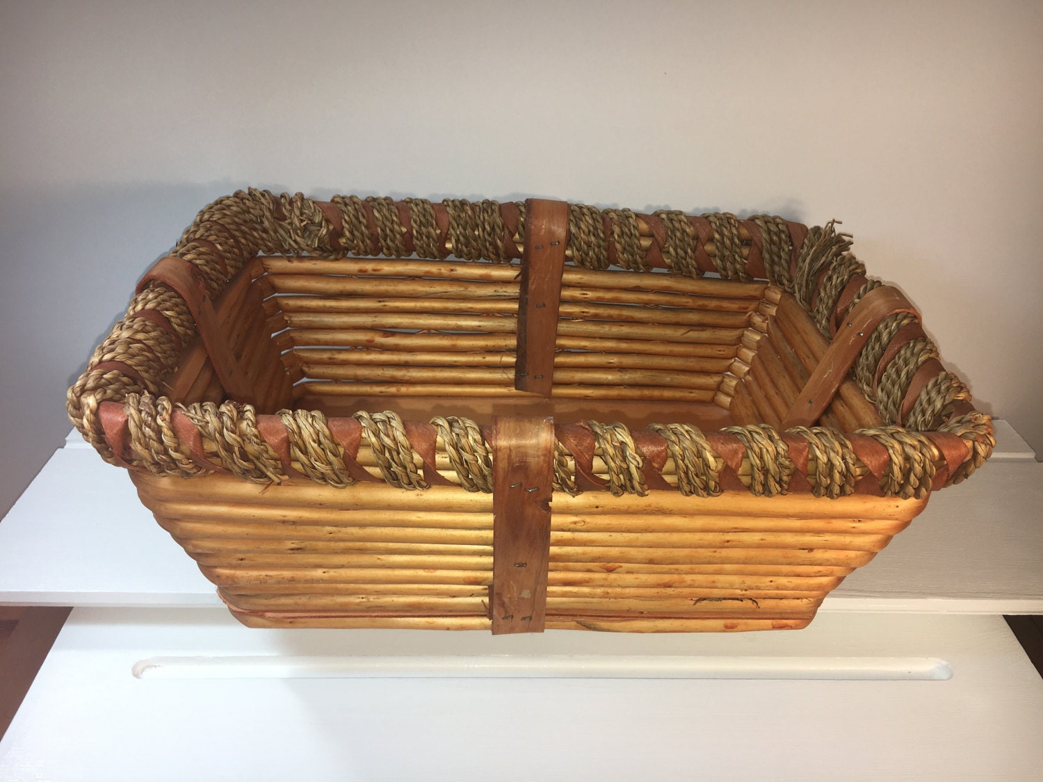 Woven Rope Basket, Wooden Centerpiece Basket, Solid Bottom Decorative