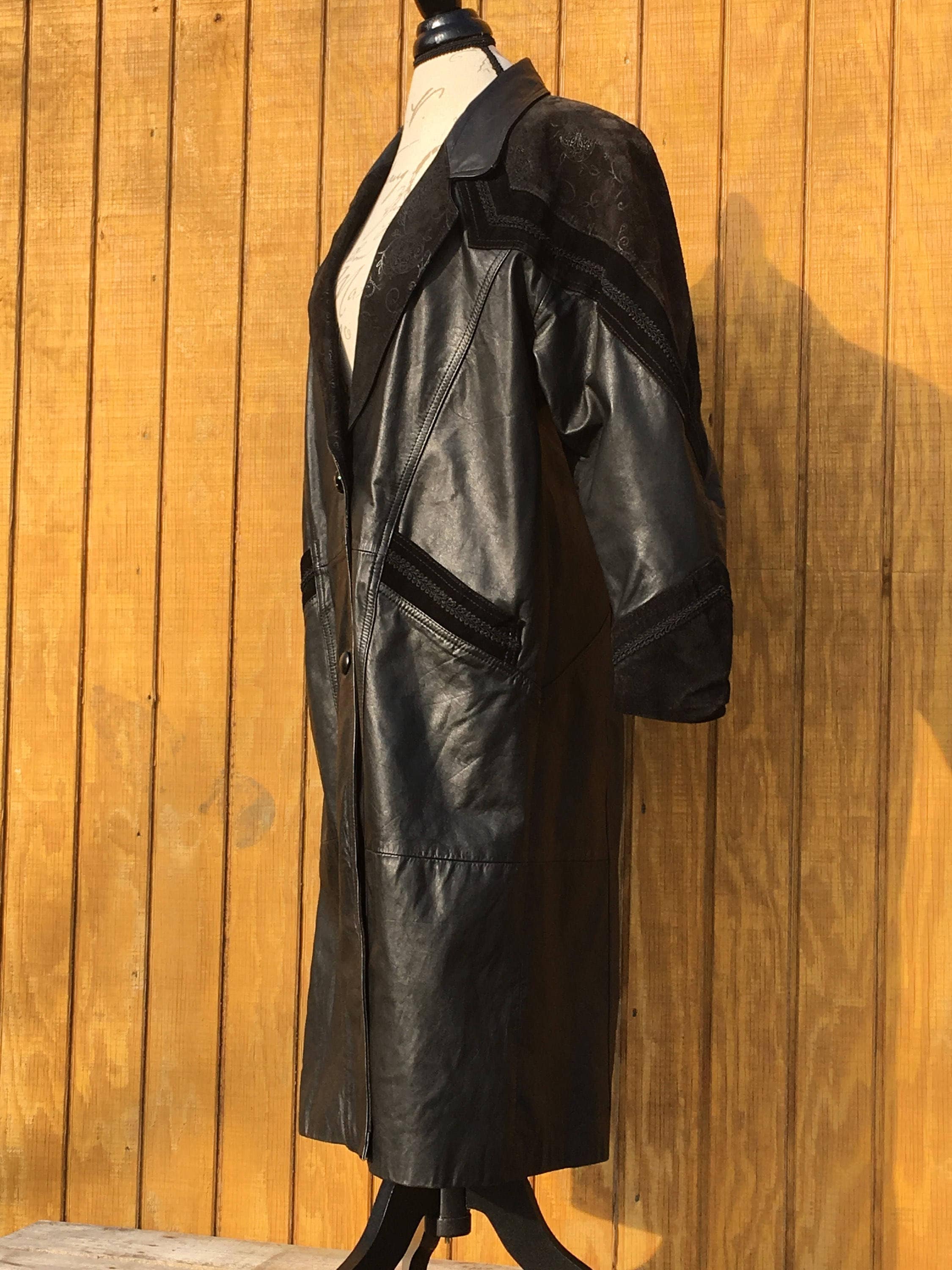 Vintage Leather Trench Coat, Women's Size Petite Small Coat, Laurice