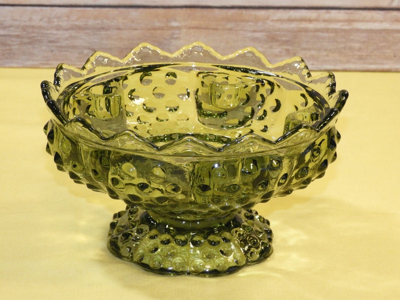 Vintage Fenton Candle Holder Green Hobnail Glass Candelabra Etsy