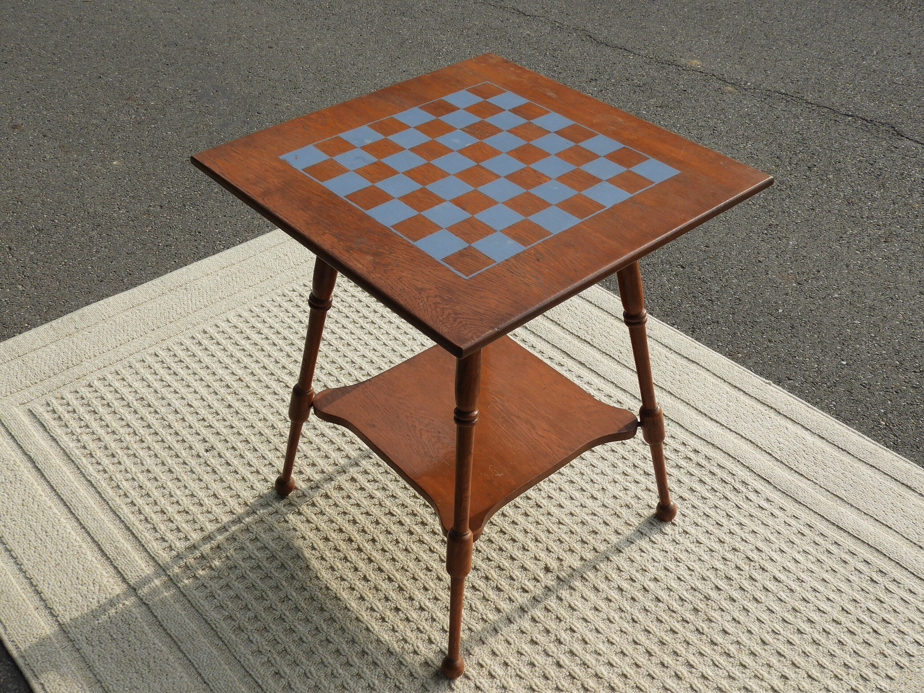 Vintage Checkerboard Table, Wooden Game Table, Decorative Gold Brown