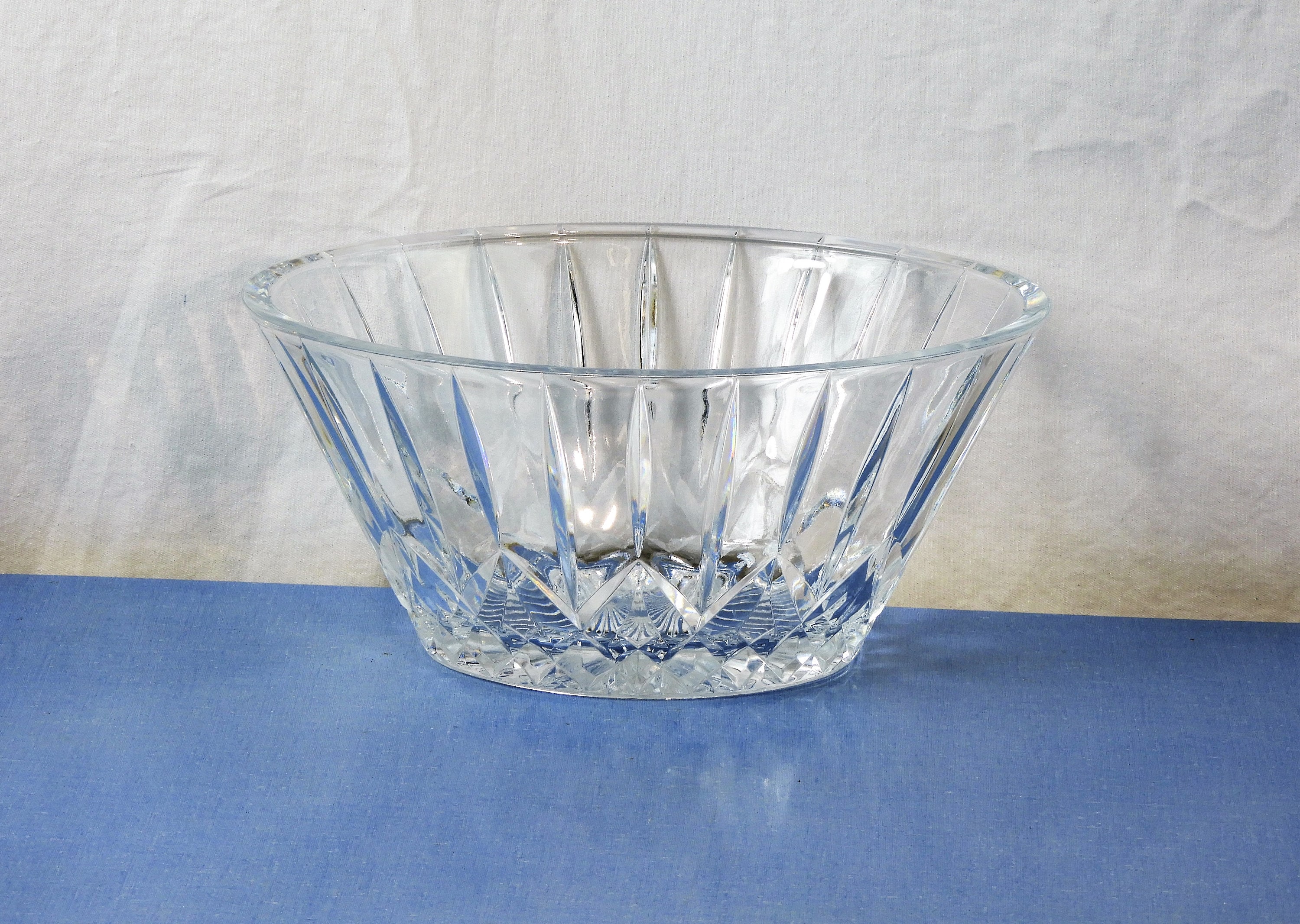 Vintage Crystal Bowl, Oval Cut Glass Dish, Clear Dinnerware, Fruit